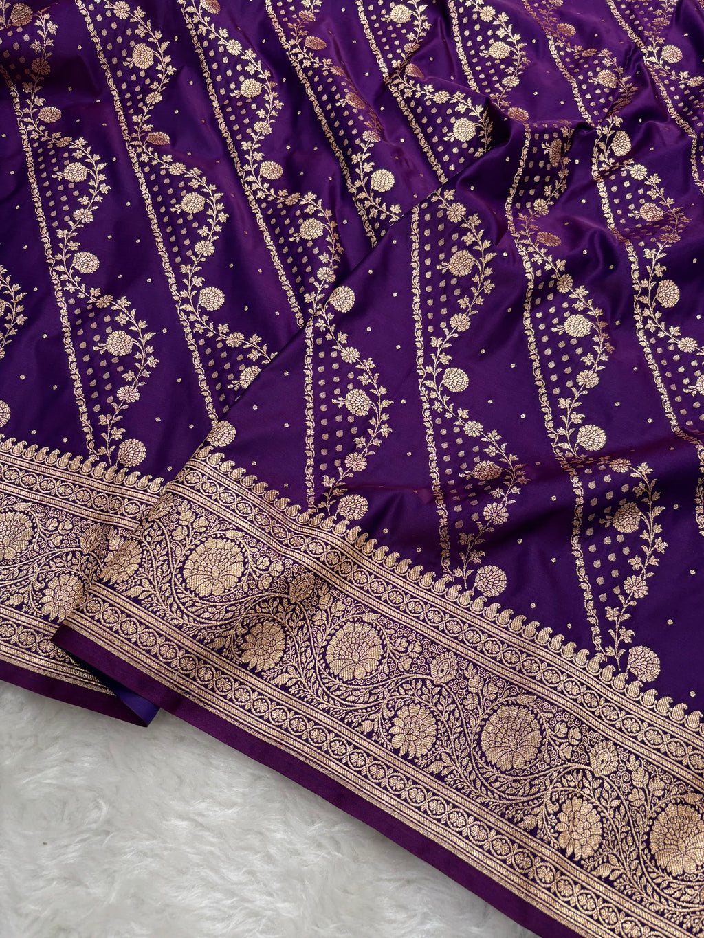 Purple Satin Katan Silk Cross Saree