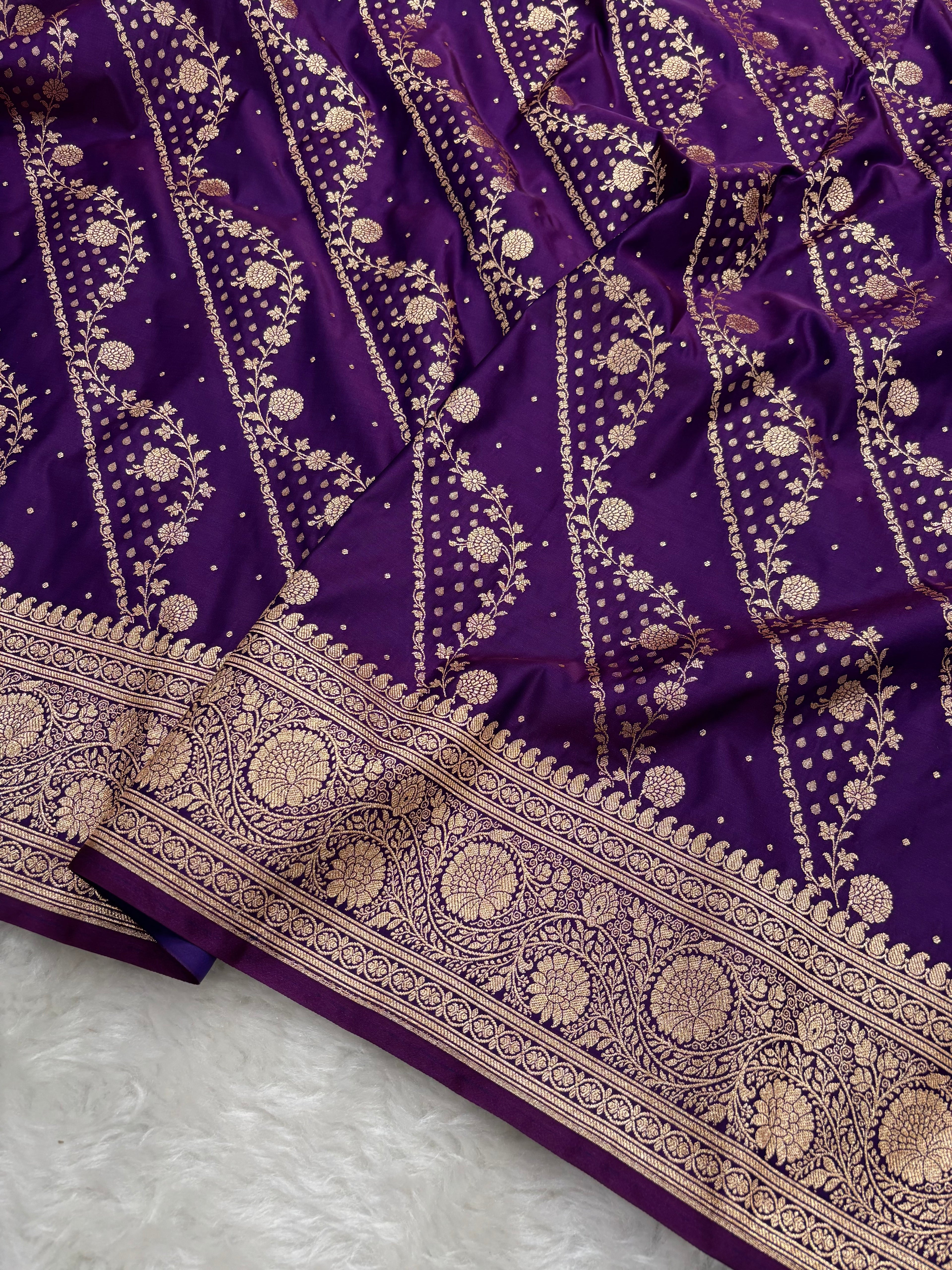 Purple Satin Katan Silk Cross Saree