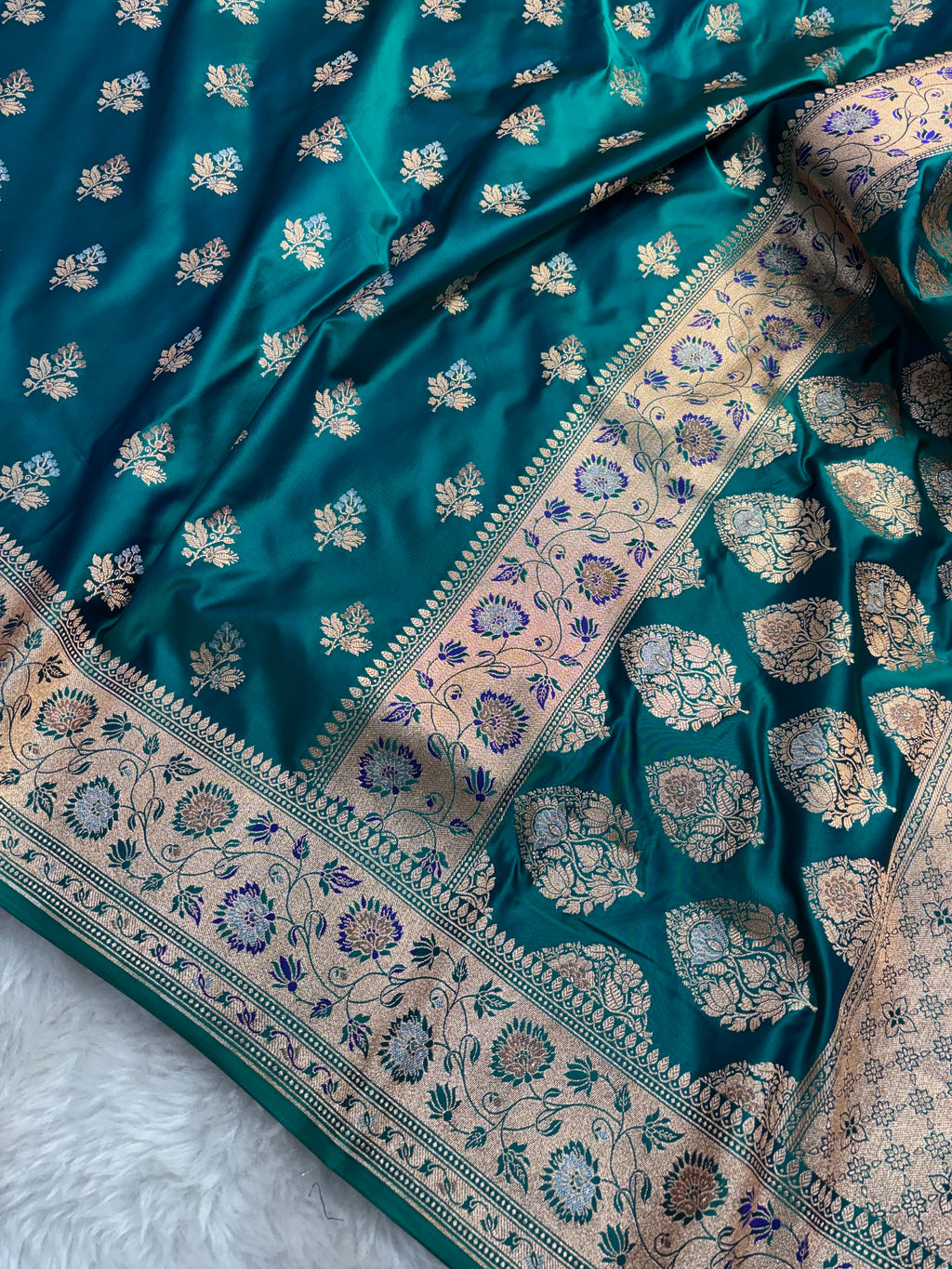 Dual Shade Sapphire Satin Katan Silk Meena Buti Saree SK19