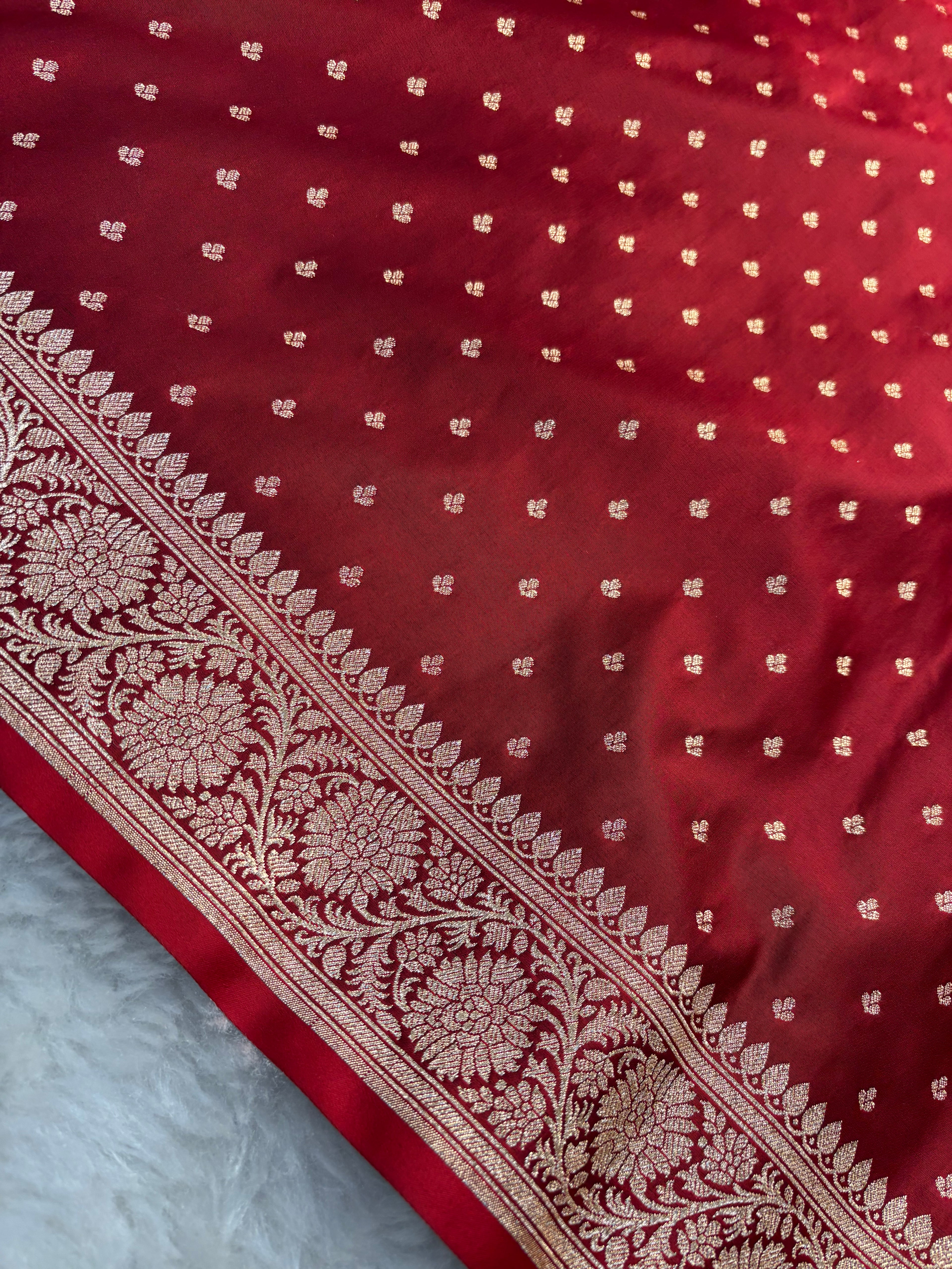 Maroon Satin Katan Silk Chunri Buti Saree SK15