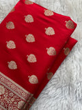 Bright Red Satin Katan Silk Buti Banarasi Saree SK08