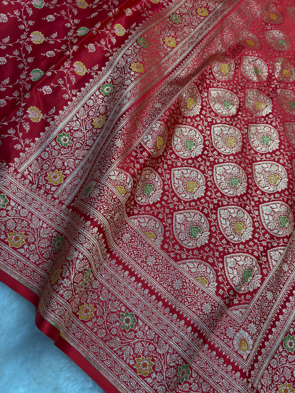 Red Satin Katan Silk Meena Jaal Saree SK05