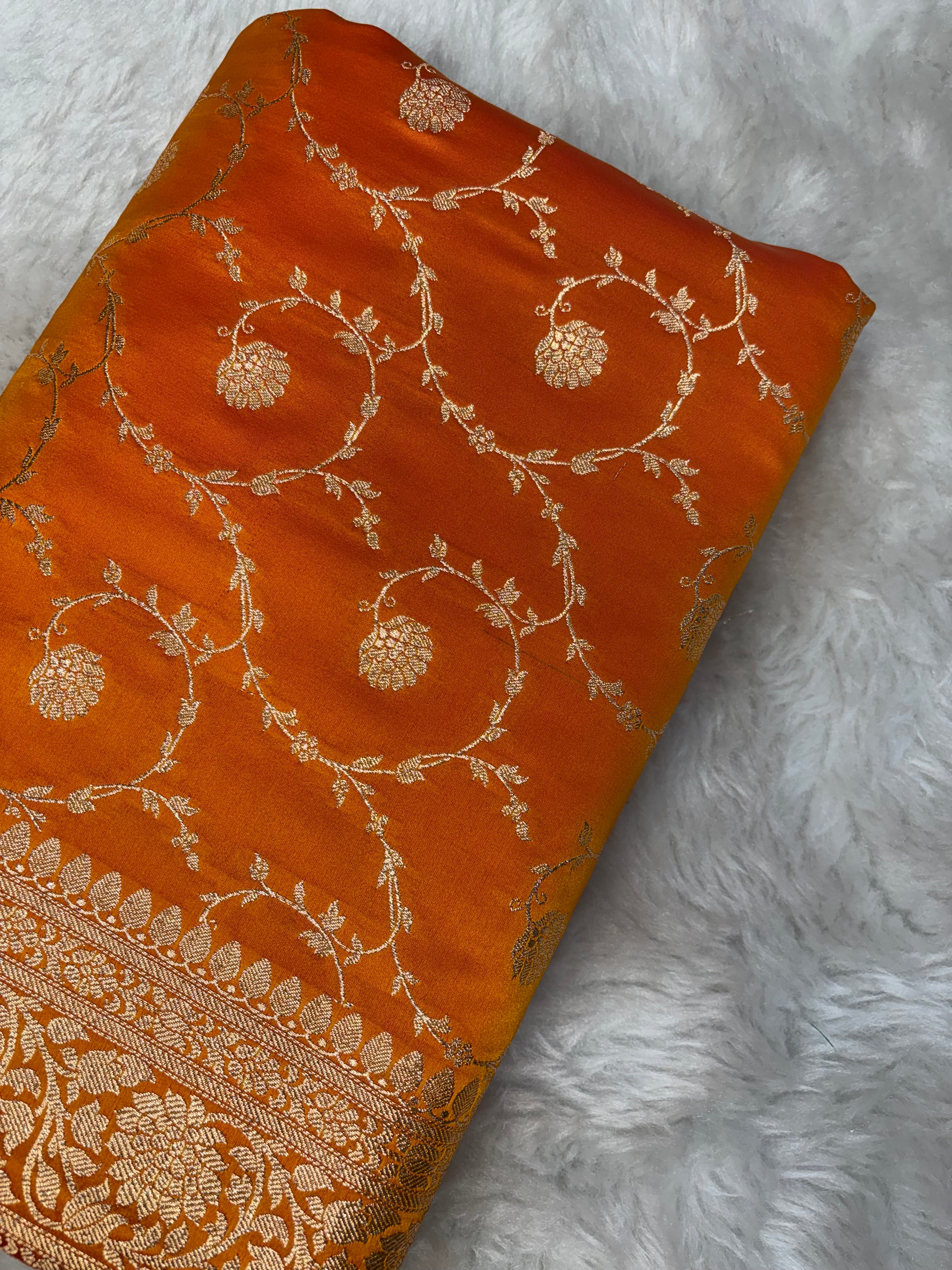 Fire Gold Satin Katan Silk Jaal Saree SK11