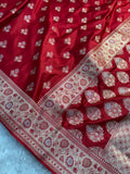 Bright Red Satin Katan Silk Meena Buti Saree SK19