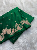 Dual Tone Bottle Green Satin Katan Silk Open Border Saree SK01