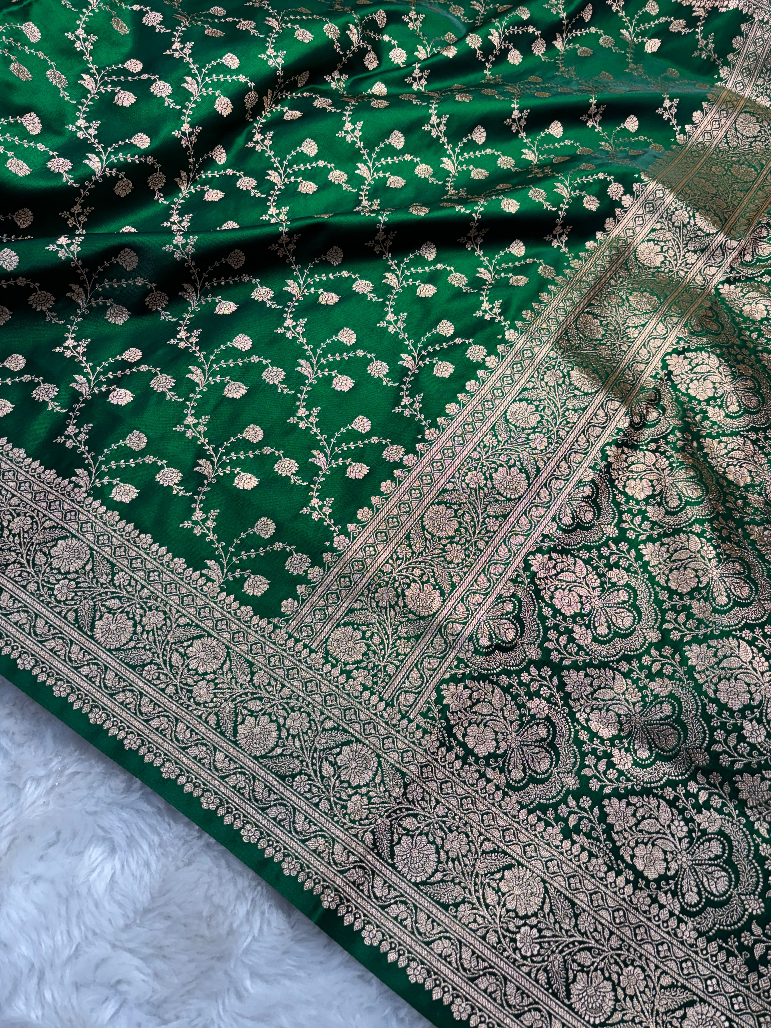 Bottle Green Satin Silk Saree SS02