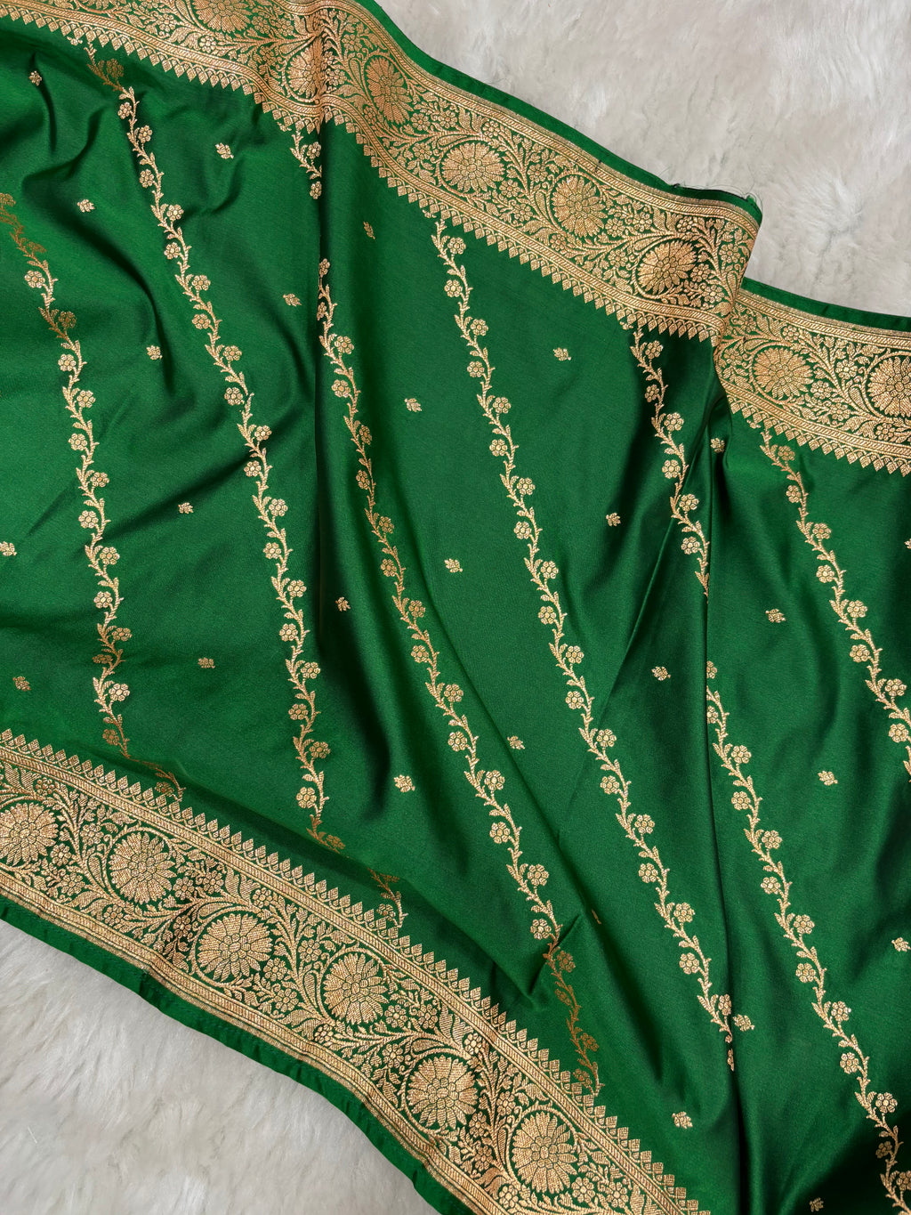 Bottle Green Satin Katan Silk Cross Stole