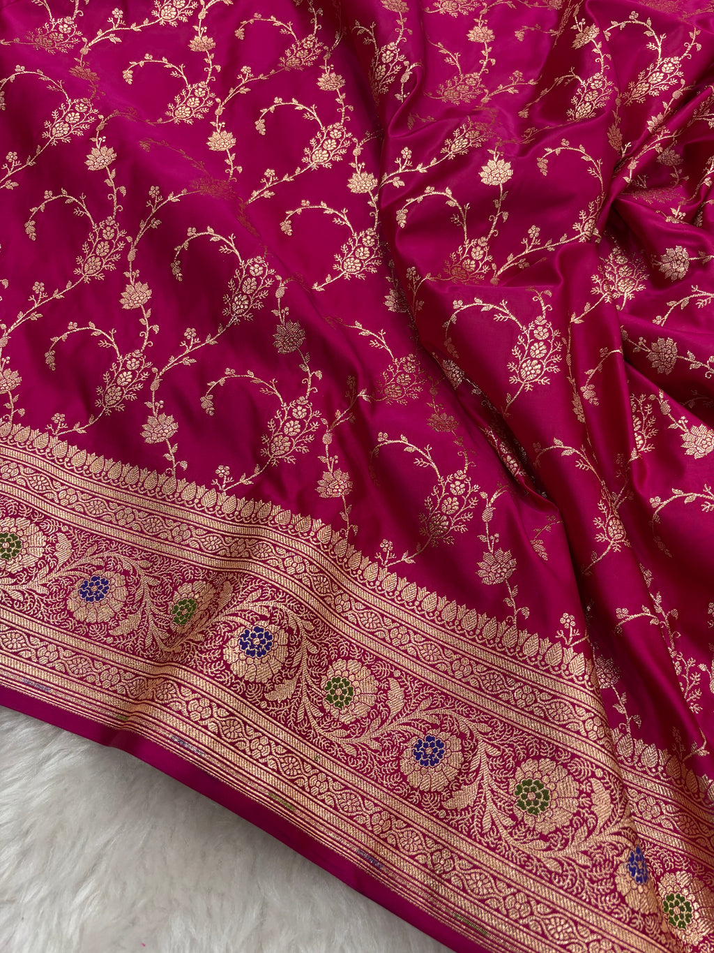 Rani Satin Katan Silk Meena Border Jaal Saree