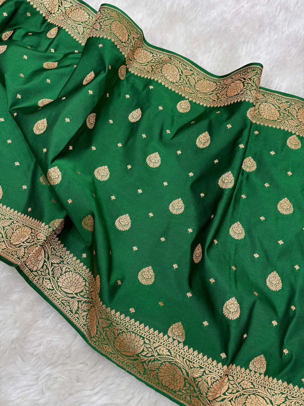 Bottle Green Satin Katan Silk Stole