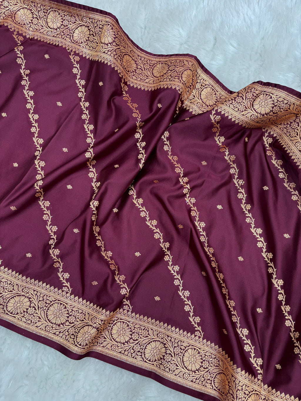 Chocolate Satin Katan Silk Cross Stole