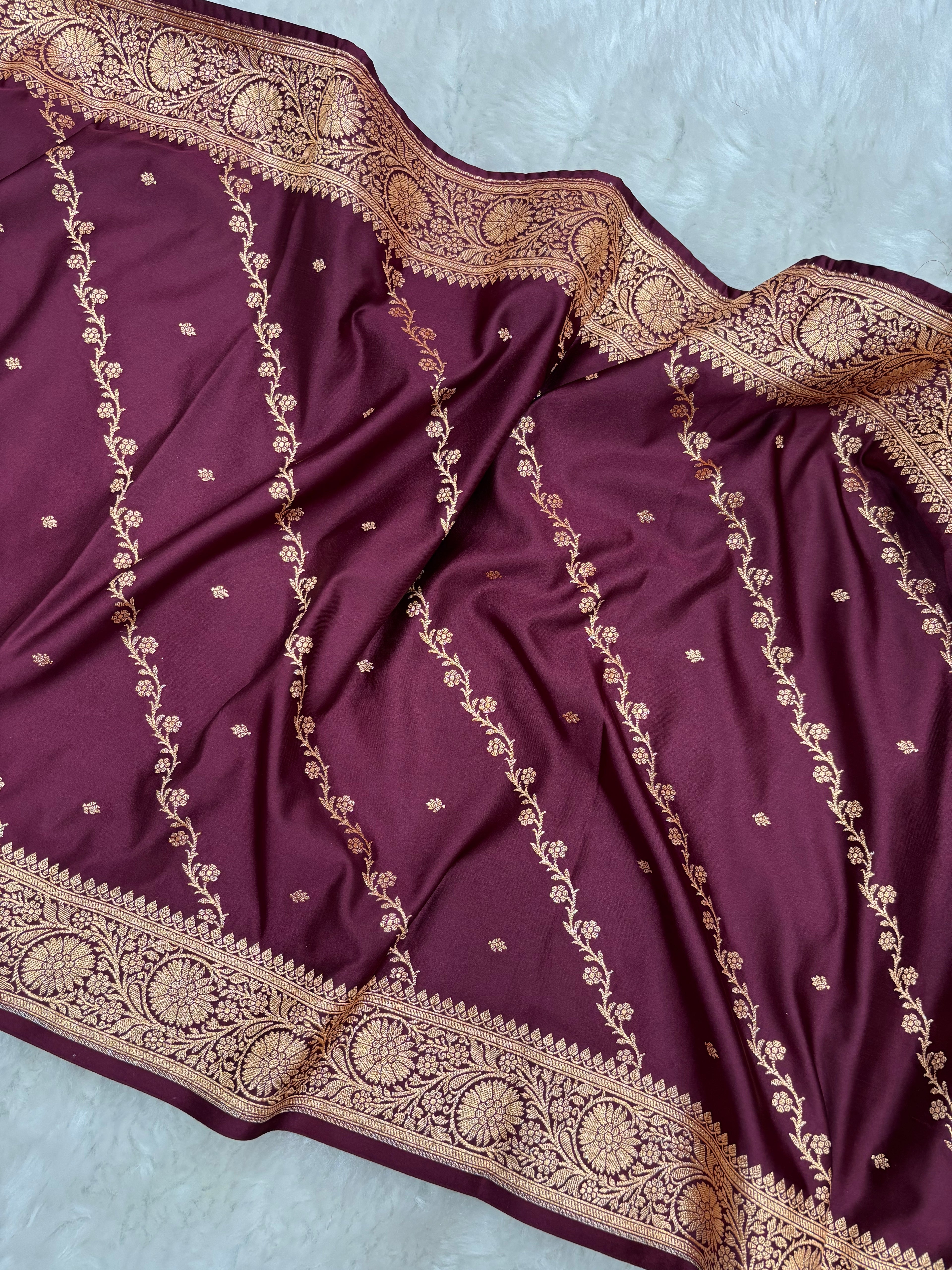 Chocolate Satin Katan Silk Cross Stole