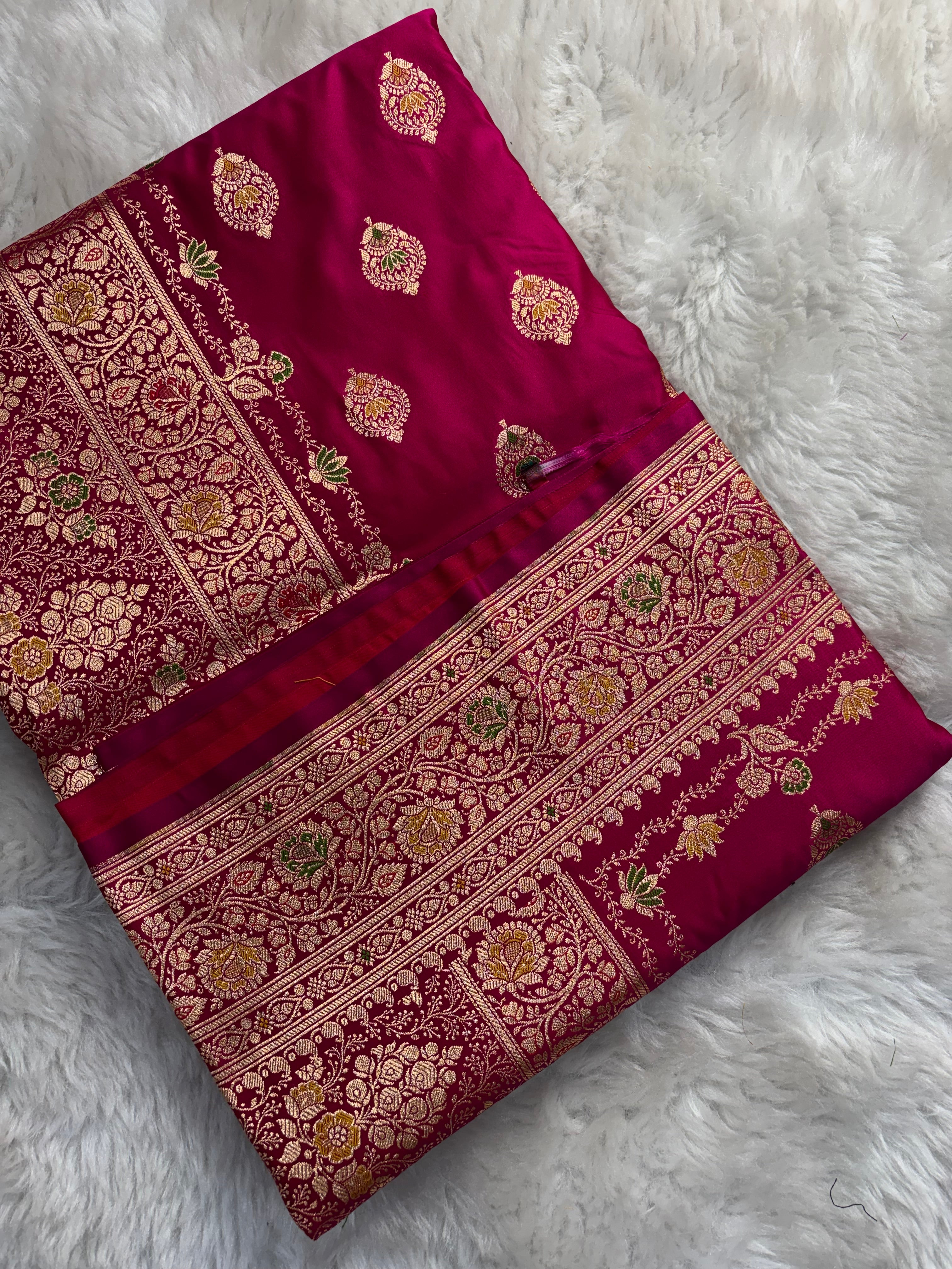 Rani pink Satin Katan Silk Meena Buti Saree SK20