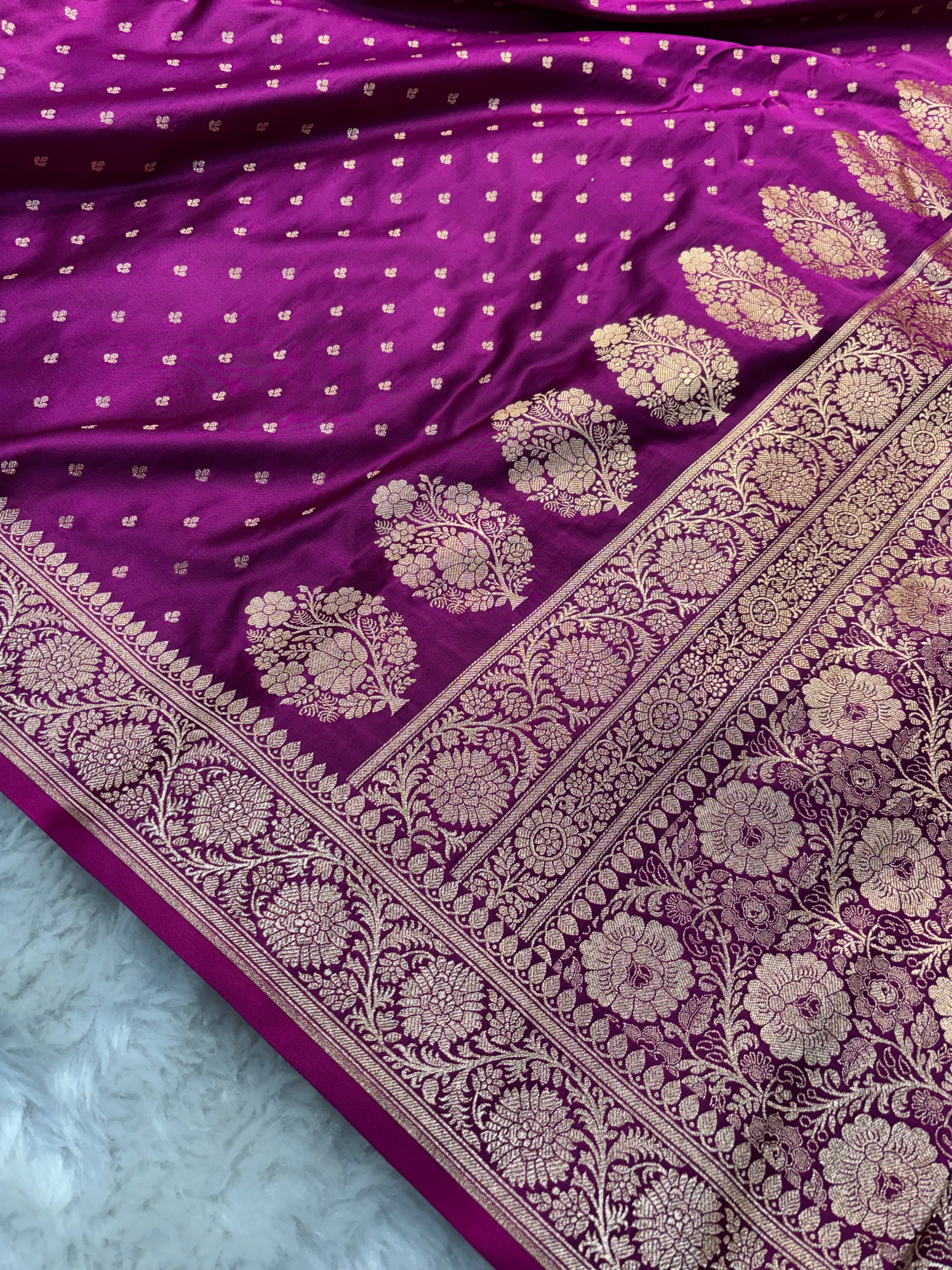 Magenta Satin Katan Silk Chunri Buti Saree SK15