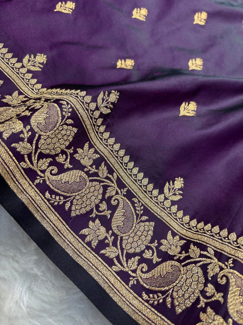 Purple Satin Katan Silk Buti Saree SK07
