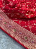Bright Red Satin Katan Silk Meena Border Saree SK21
