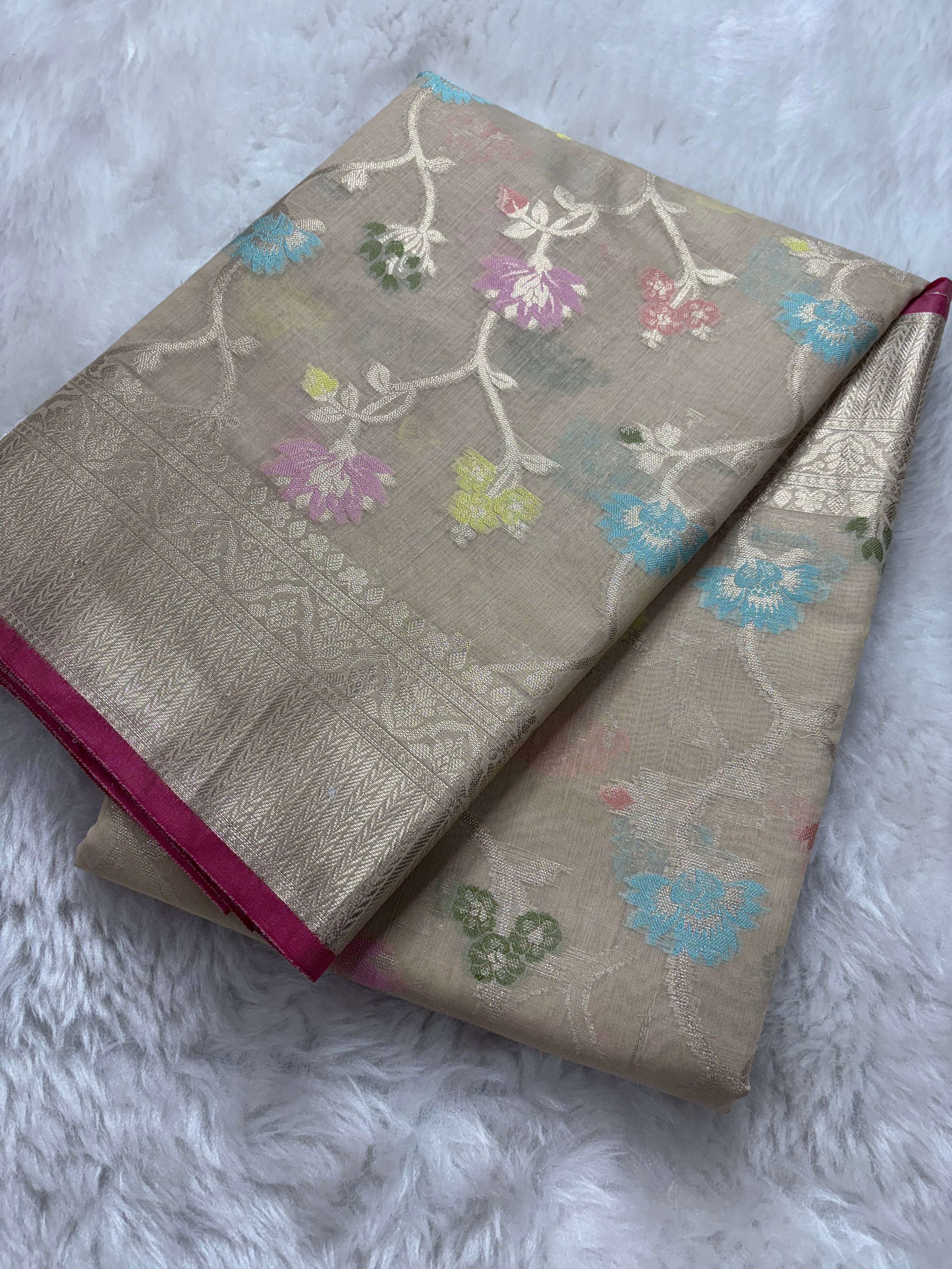 Alfi Cotton Meena Jaal in Beige Colour