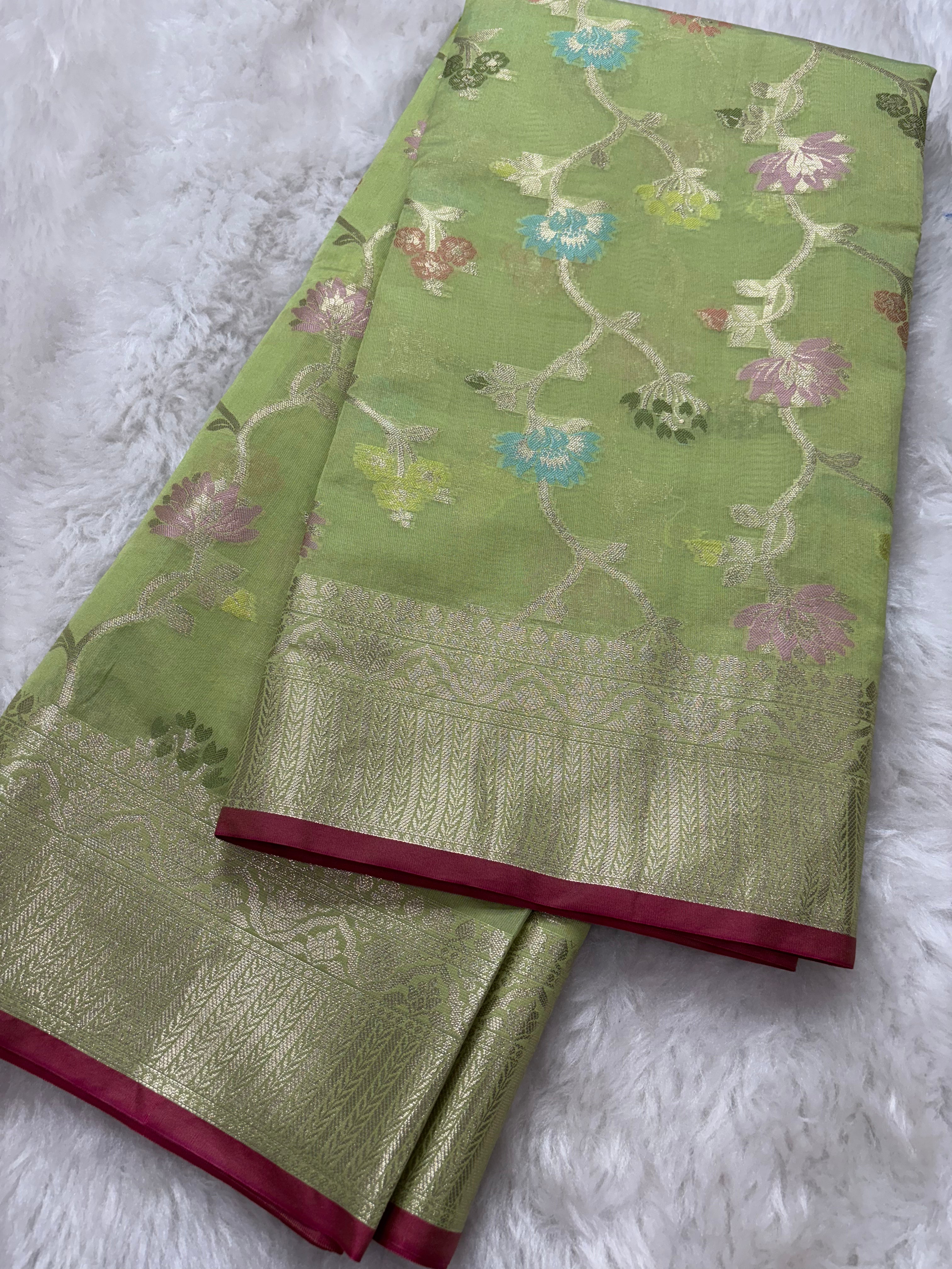 Alfi Silk Meena Jaal in Pista Colour