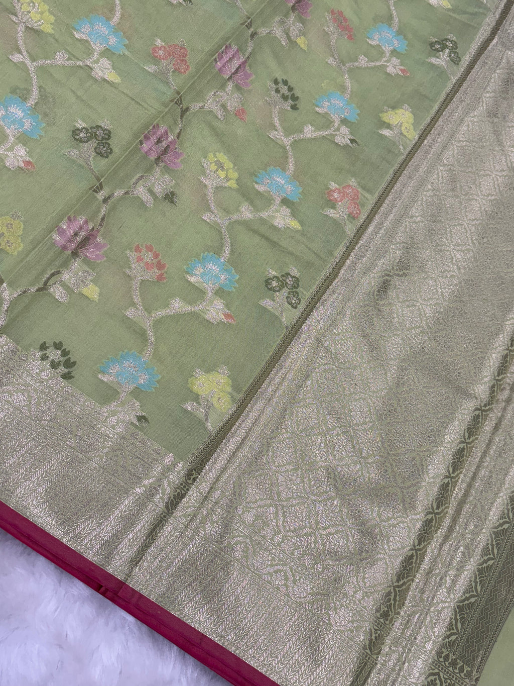 Alfi Silk Meena Jaal in Pista Colour