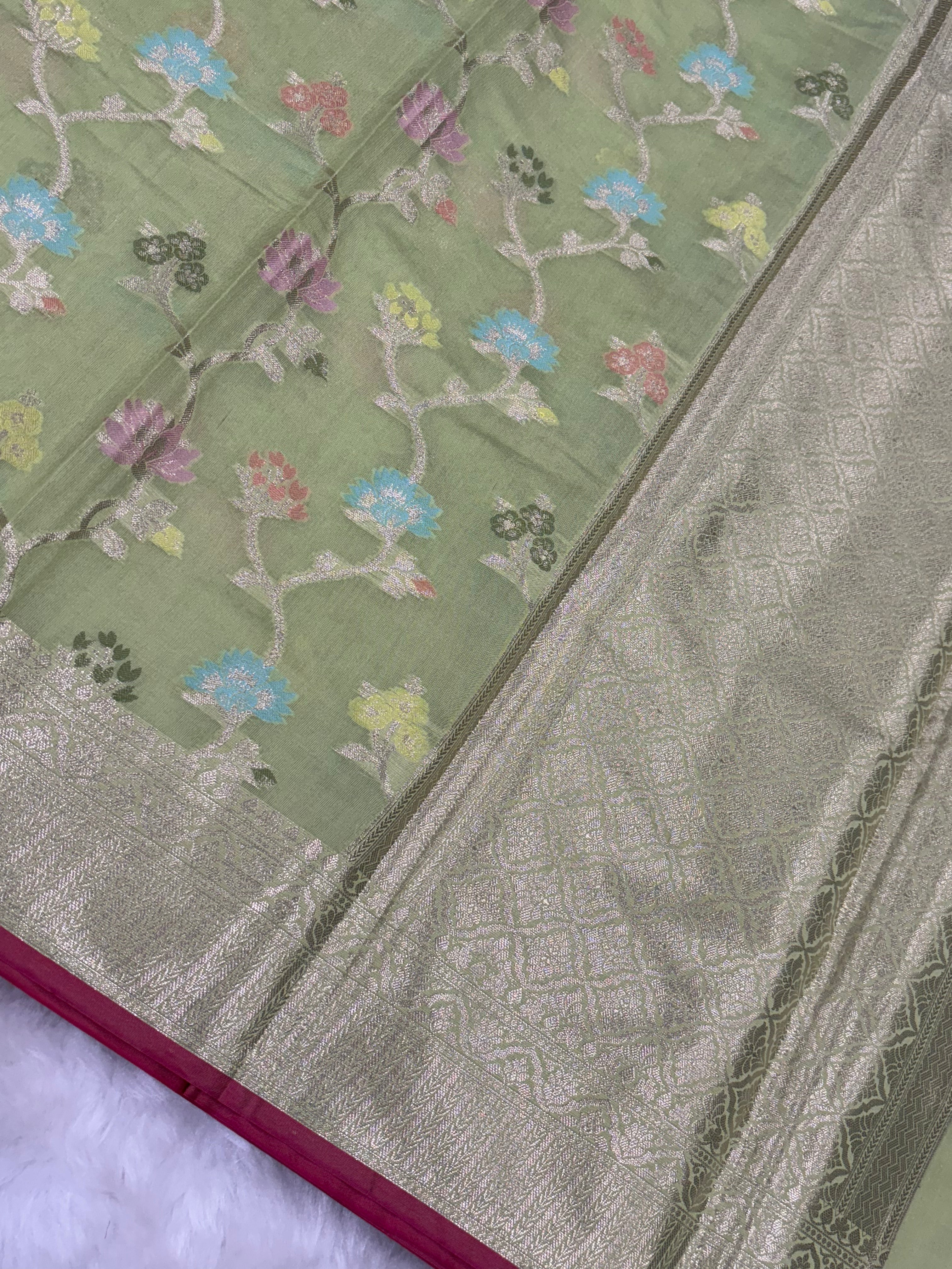 Alfi Silk Meena Jaal in Pista Colour