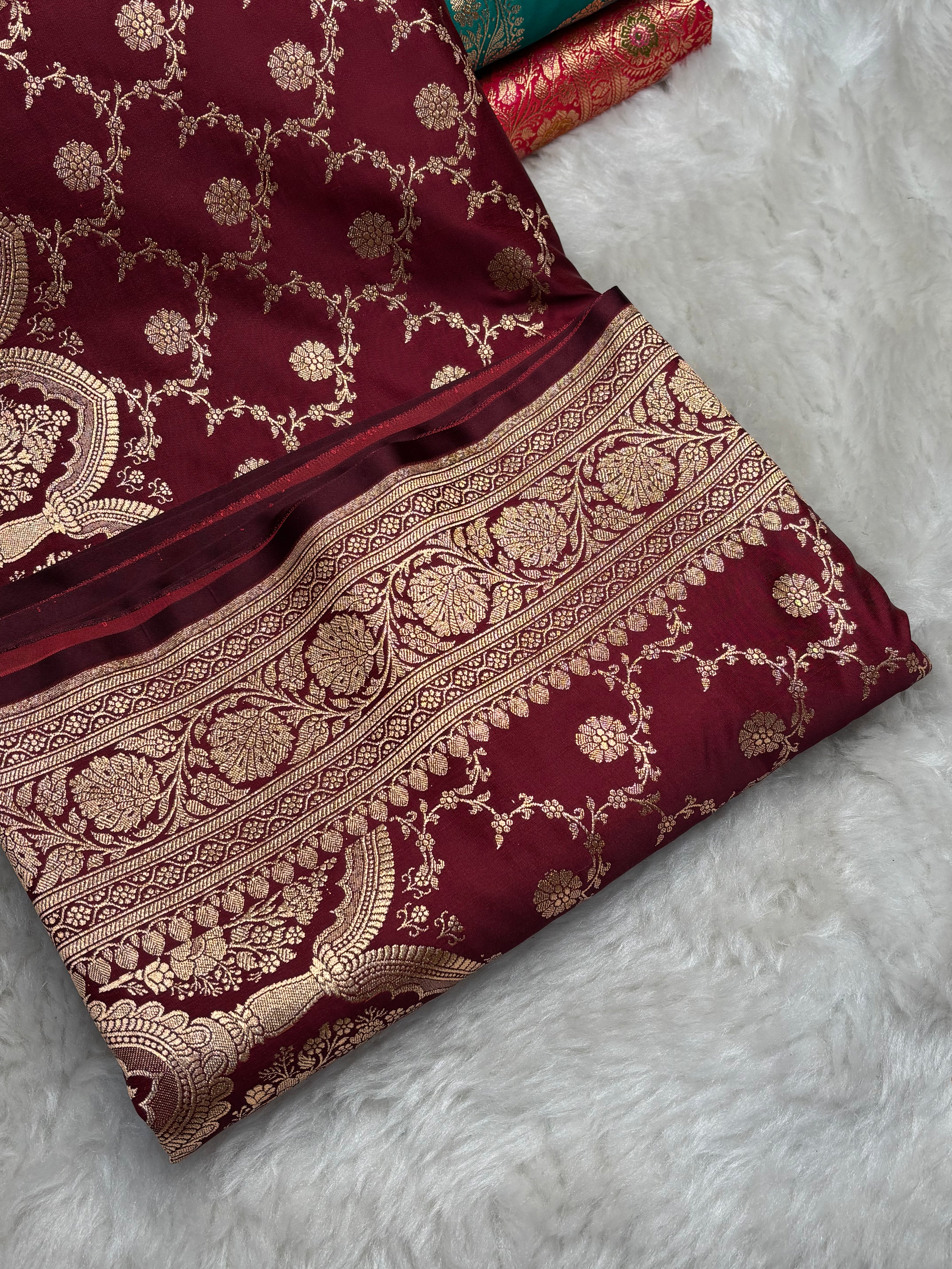 Maroon Satin Katan Silk Jaal Banarasi Saree SK06