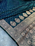 Dual Tone Bottle Green Satin Katan Silk Chunri Buti Saree SK15