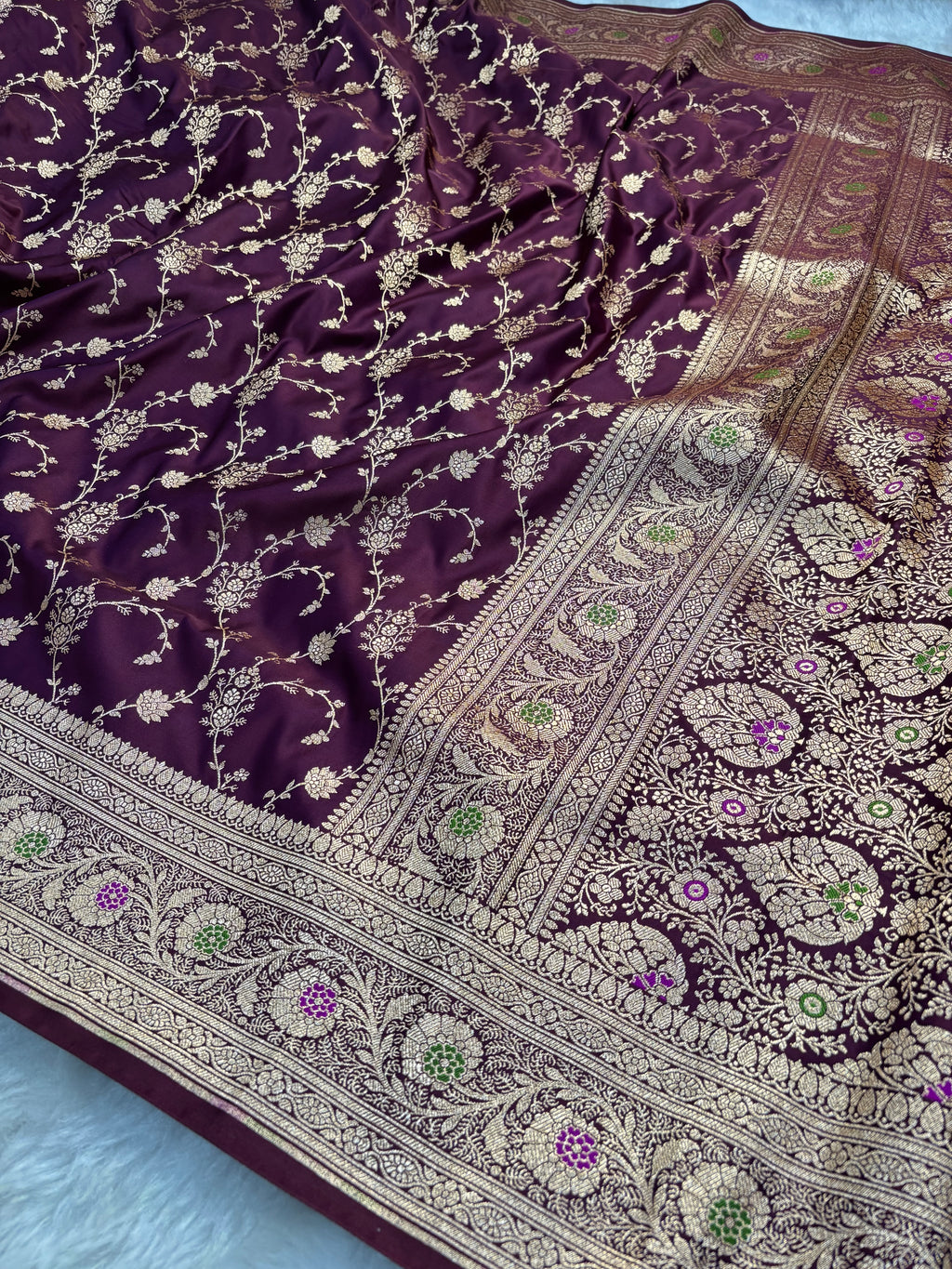 Chocolate Satin Katan Silk Meena Border Saree SK21