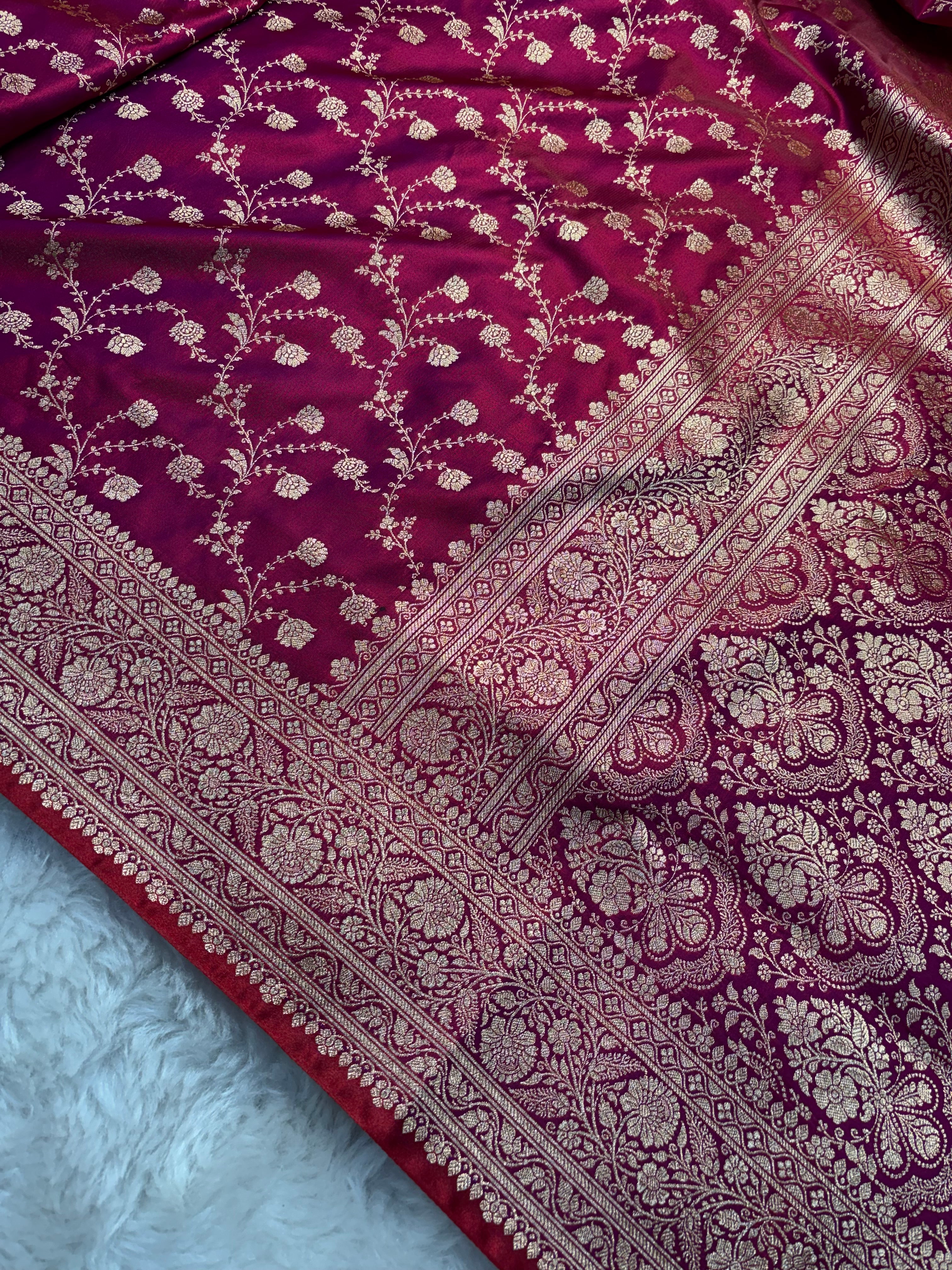 Crimson Satin Silk Saree SS02