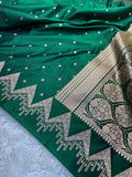 Bottle Green Satin Katan Silk Open Border Saree SK16
