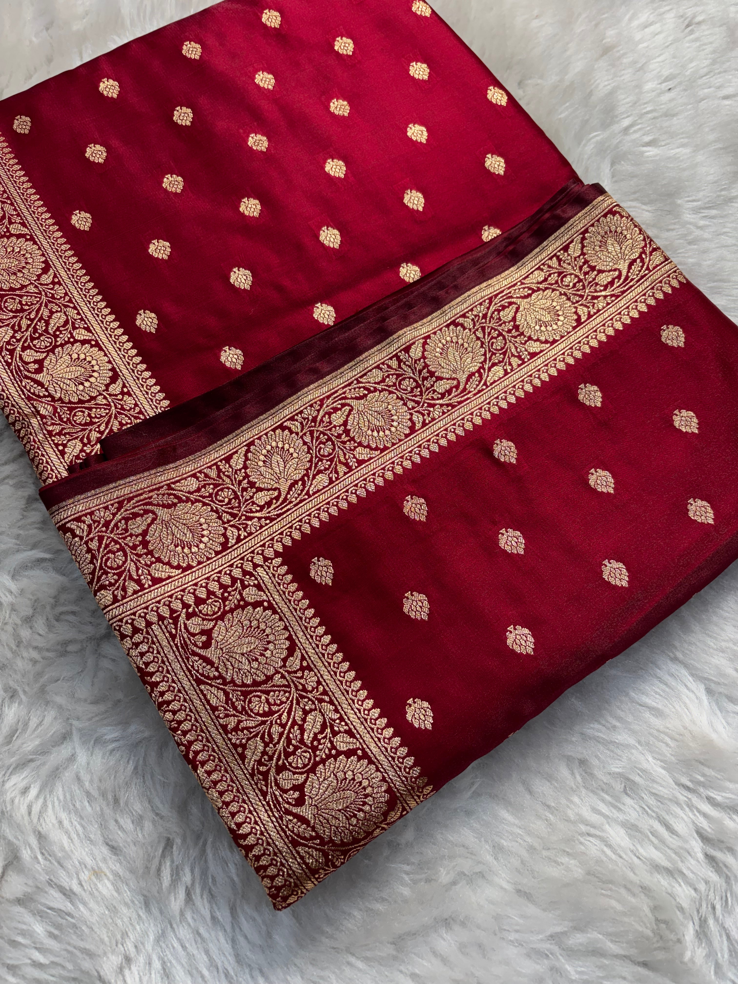 Maroon Satin Silk Saree SS01