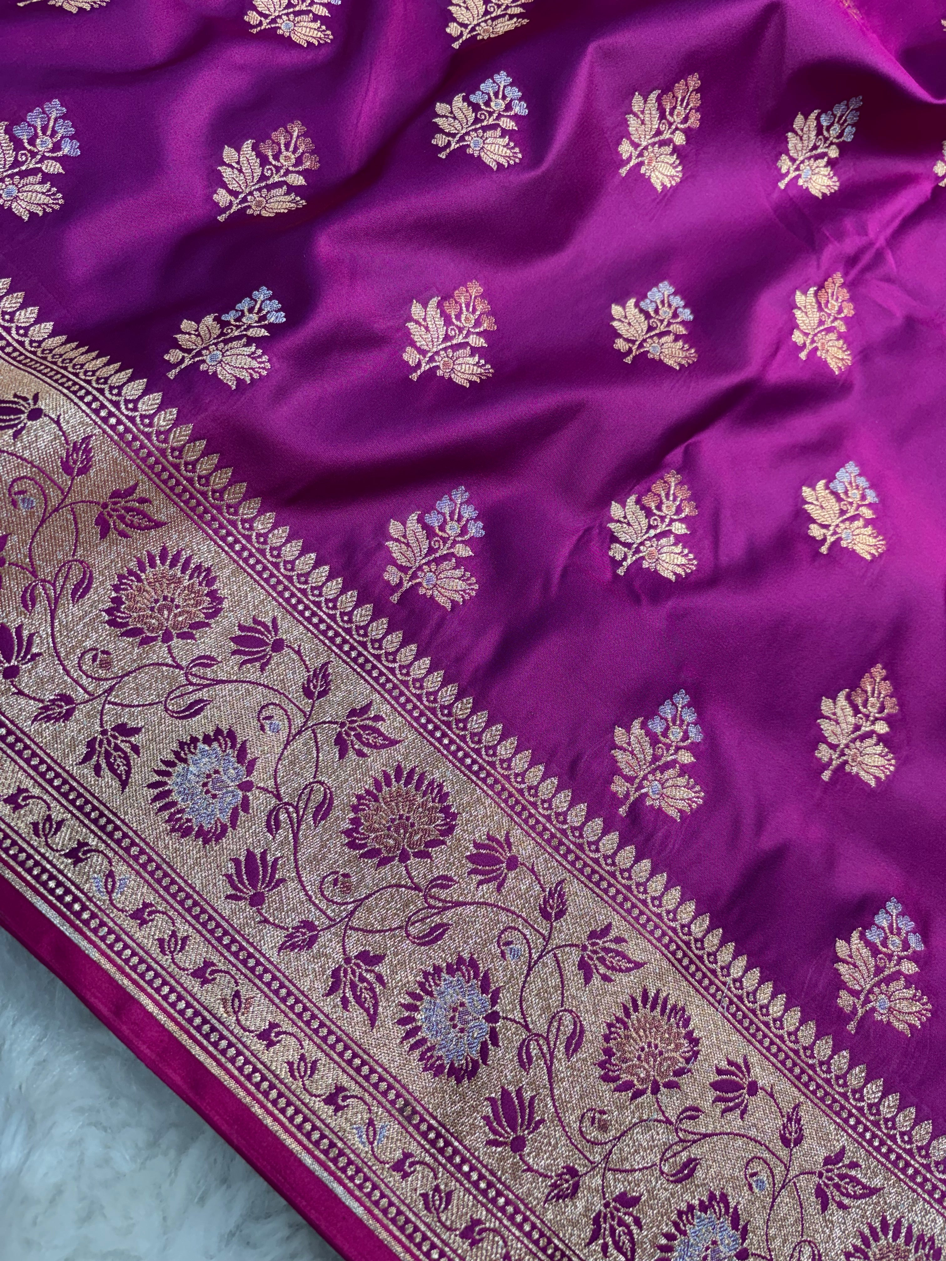 Magenta Satin Katan Silk Meena Buti Saree SK19