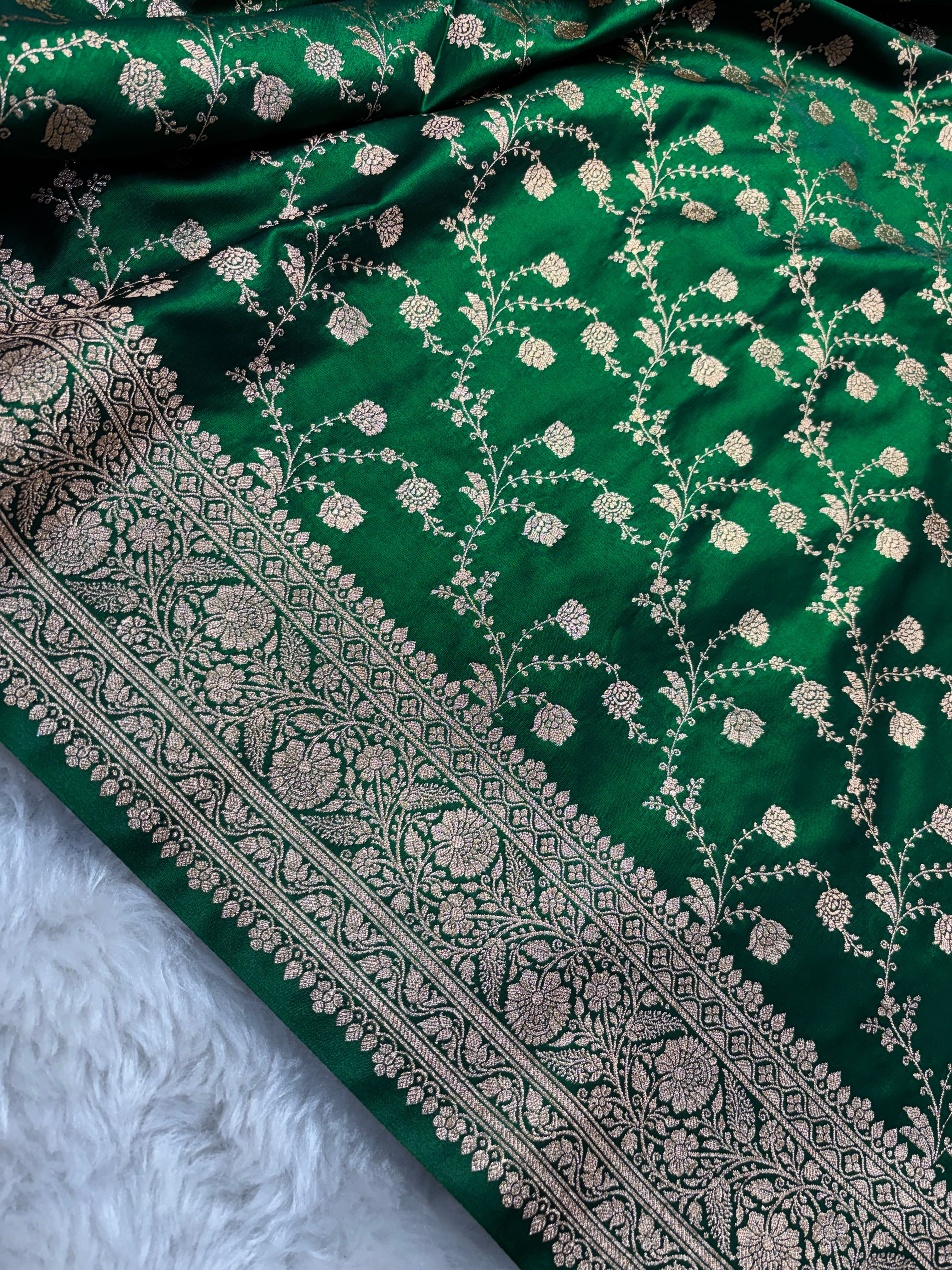 Bottle Green Satin Silk Saree SS02