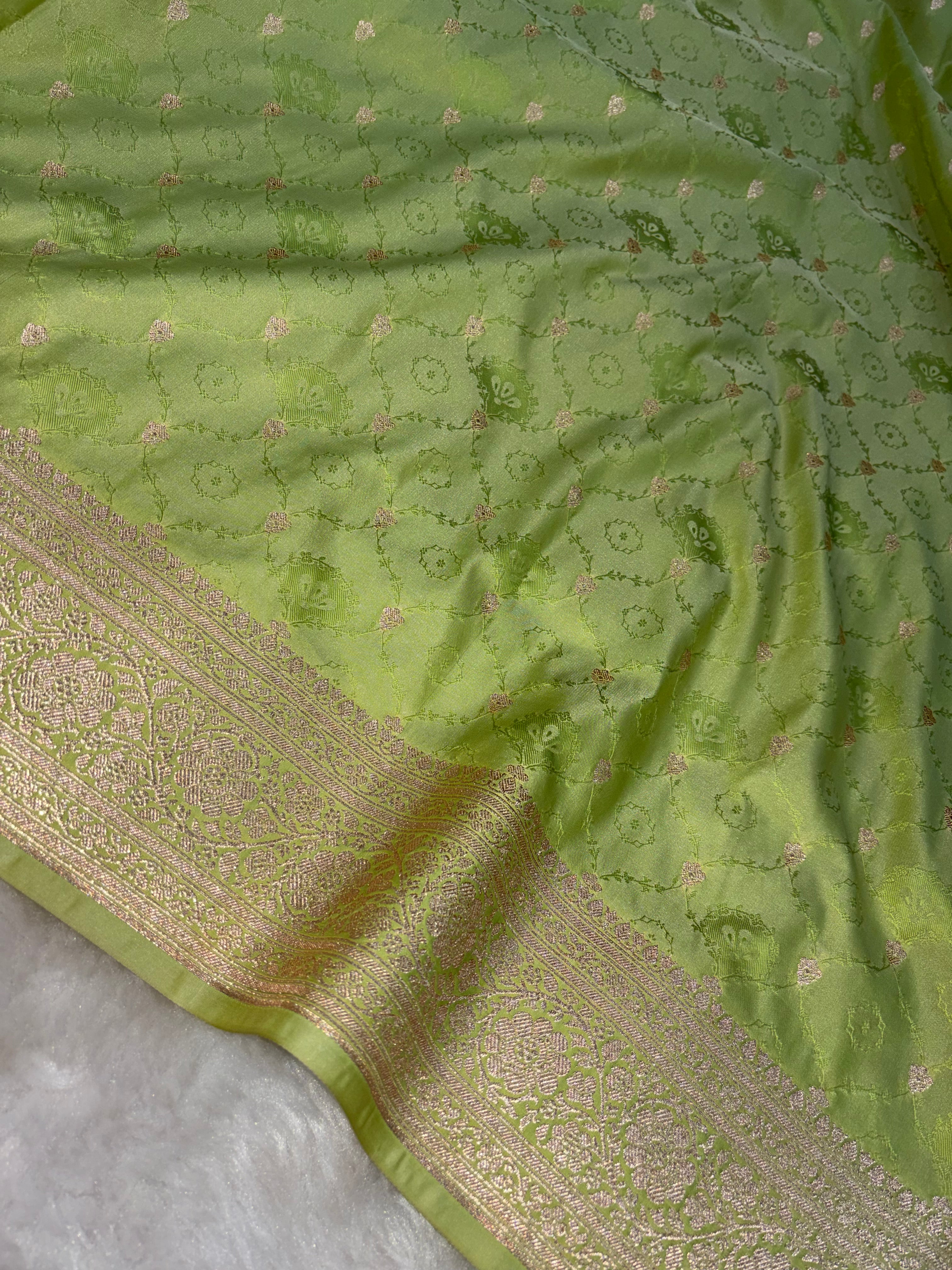 Pista Katan Silk Tanchoi Saree KS02