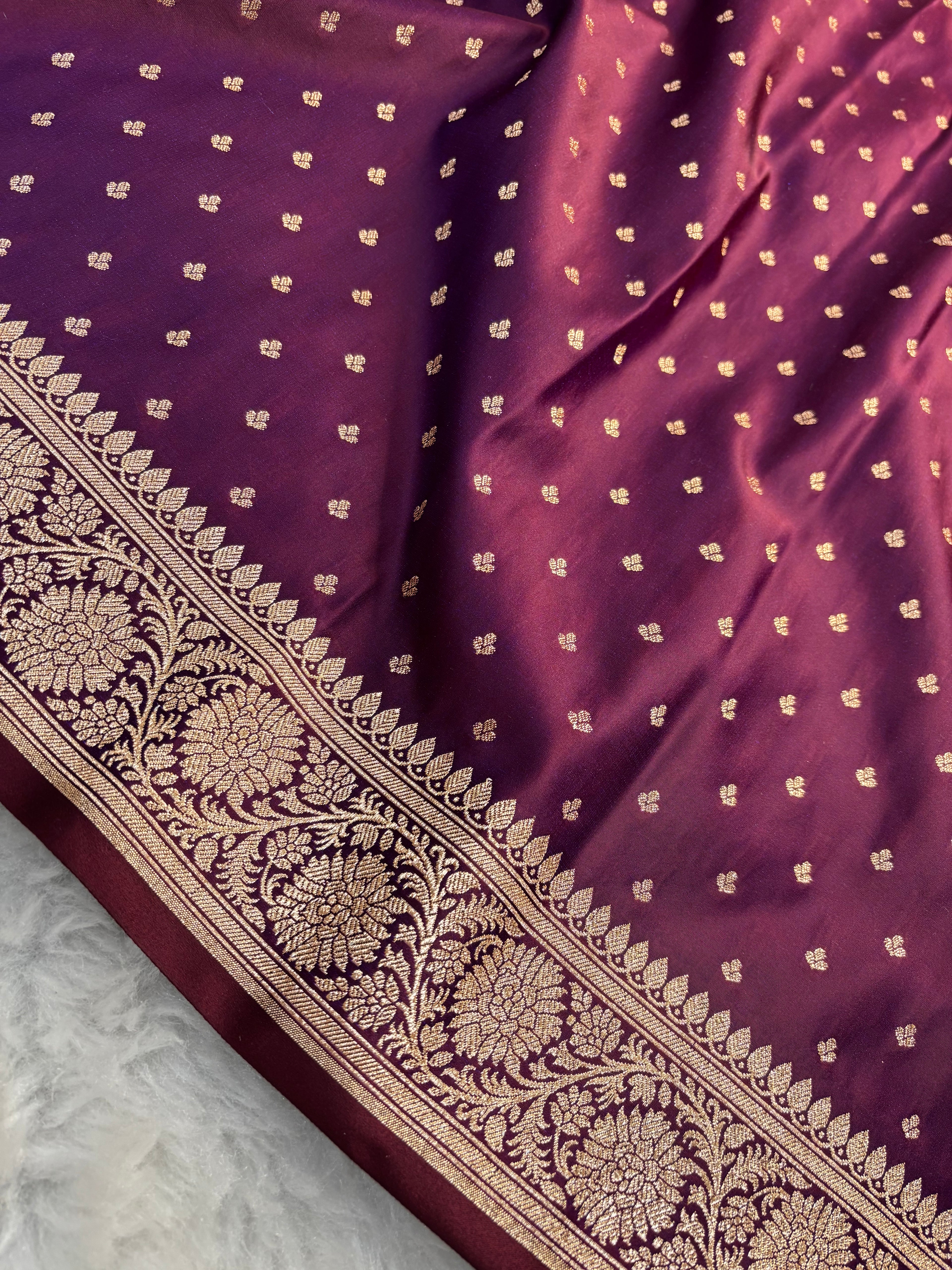 Dual Tone Purple Satin Katan Silk Chunri Buti Saree SK15