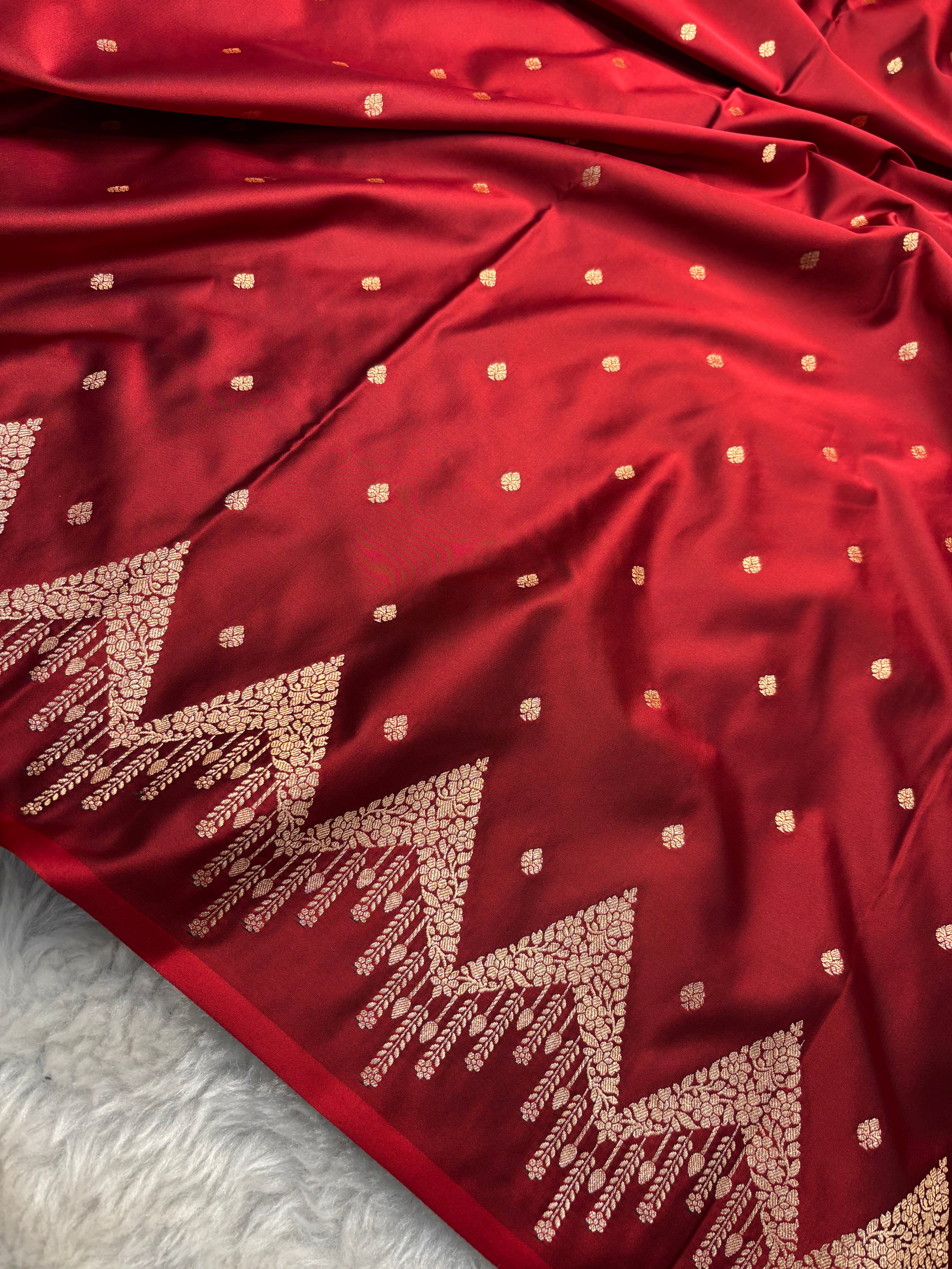 Maroon Satin Katan Silk Open Border Saree SK16