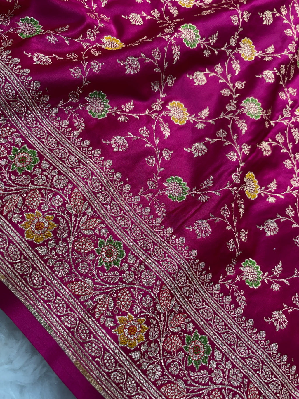 Rani Pink Satin Katan Silk Meena Jaal Saree SK05
