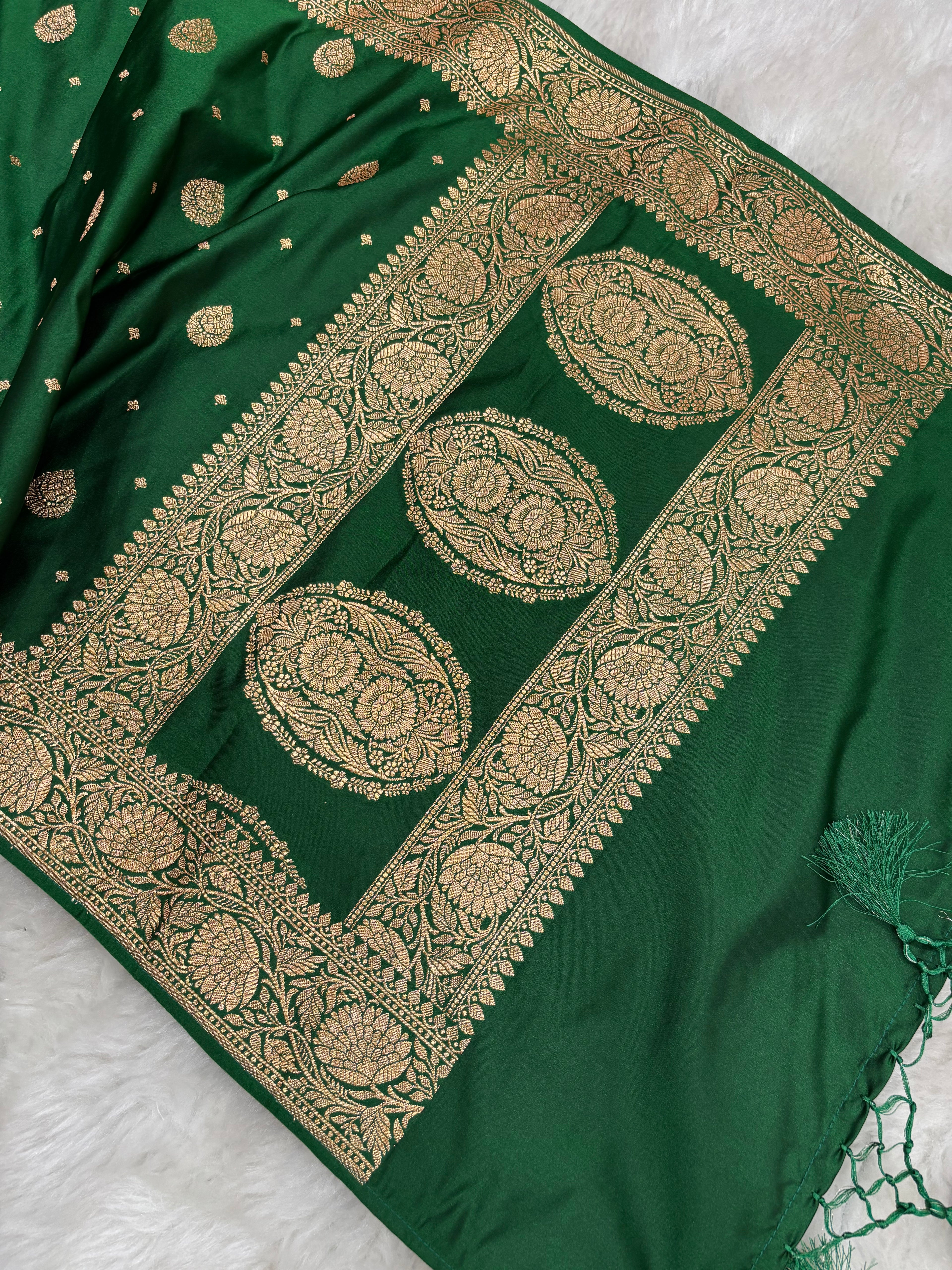 Bottle Green Satin Katan Silk Stole