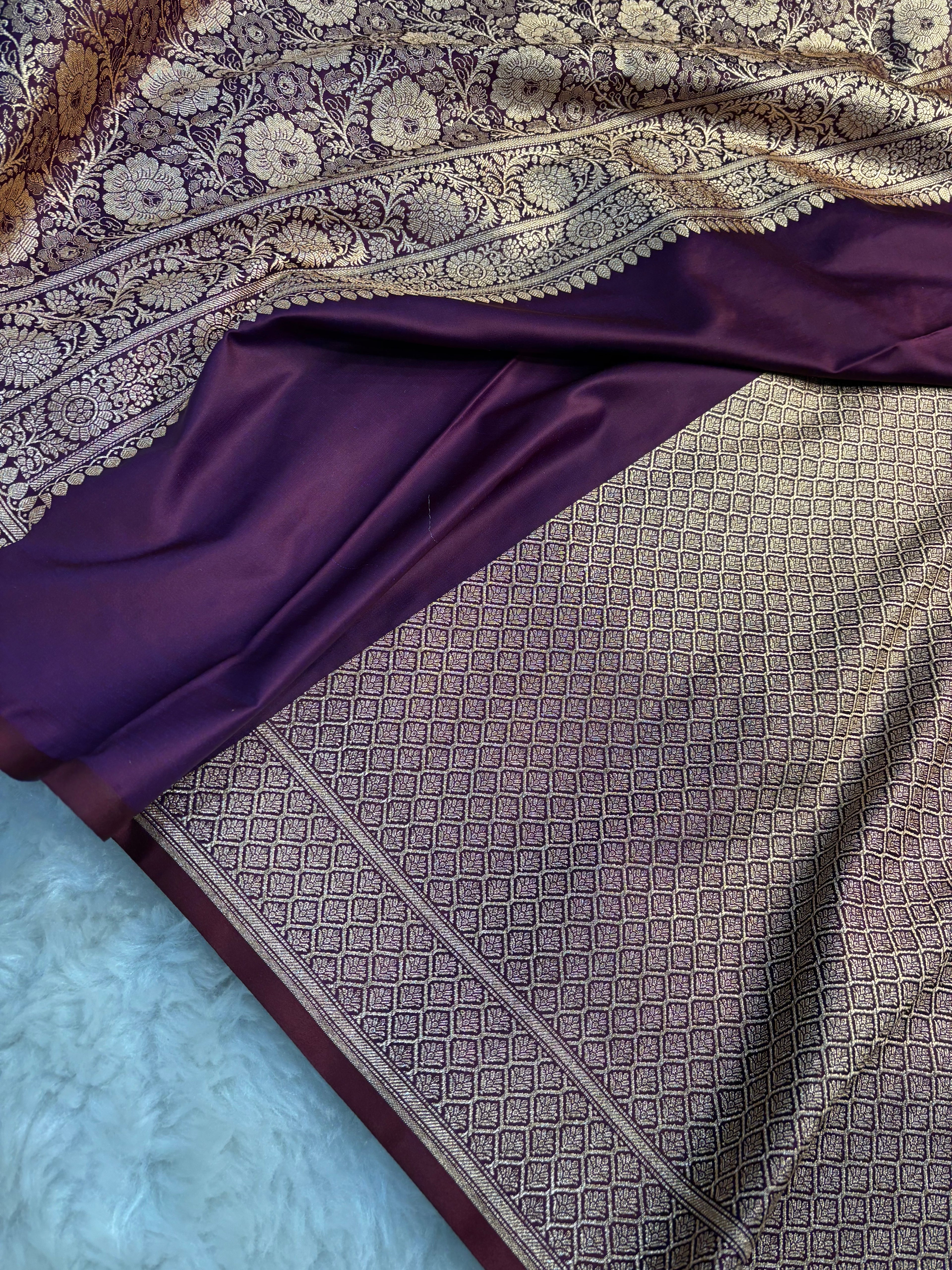 Dual Tone Purple Satin Katan Silk Chunri Buti Saree SK15
