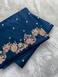 Dual Tone Navy Blue Satin Katan Silk Open Border Saree SK01