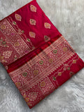 Dual Shade Red Satin Katan Silk Meena Buti Saree SK20