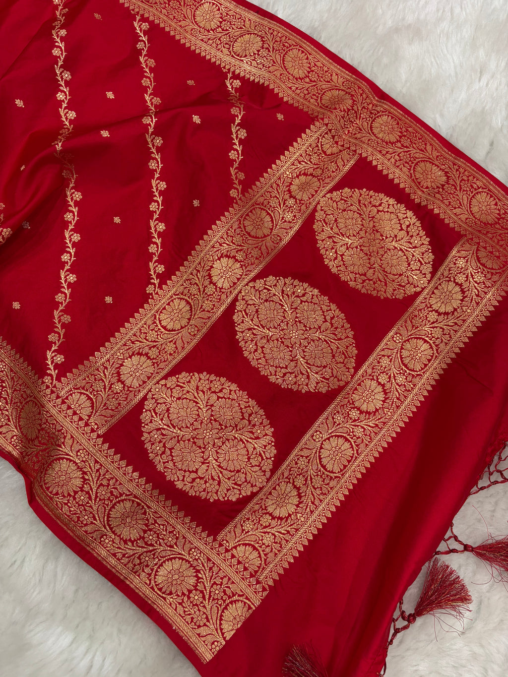 Red Satin Katan Silk Cross Stole