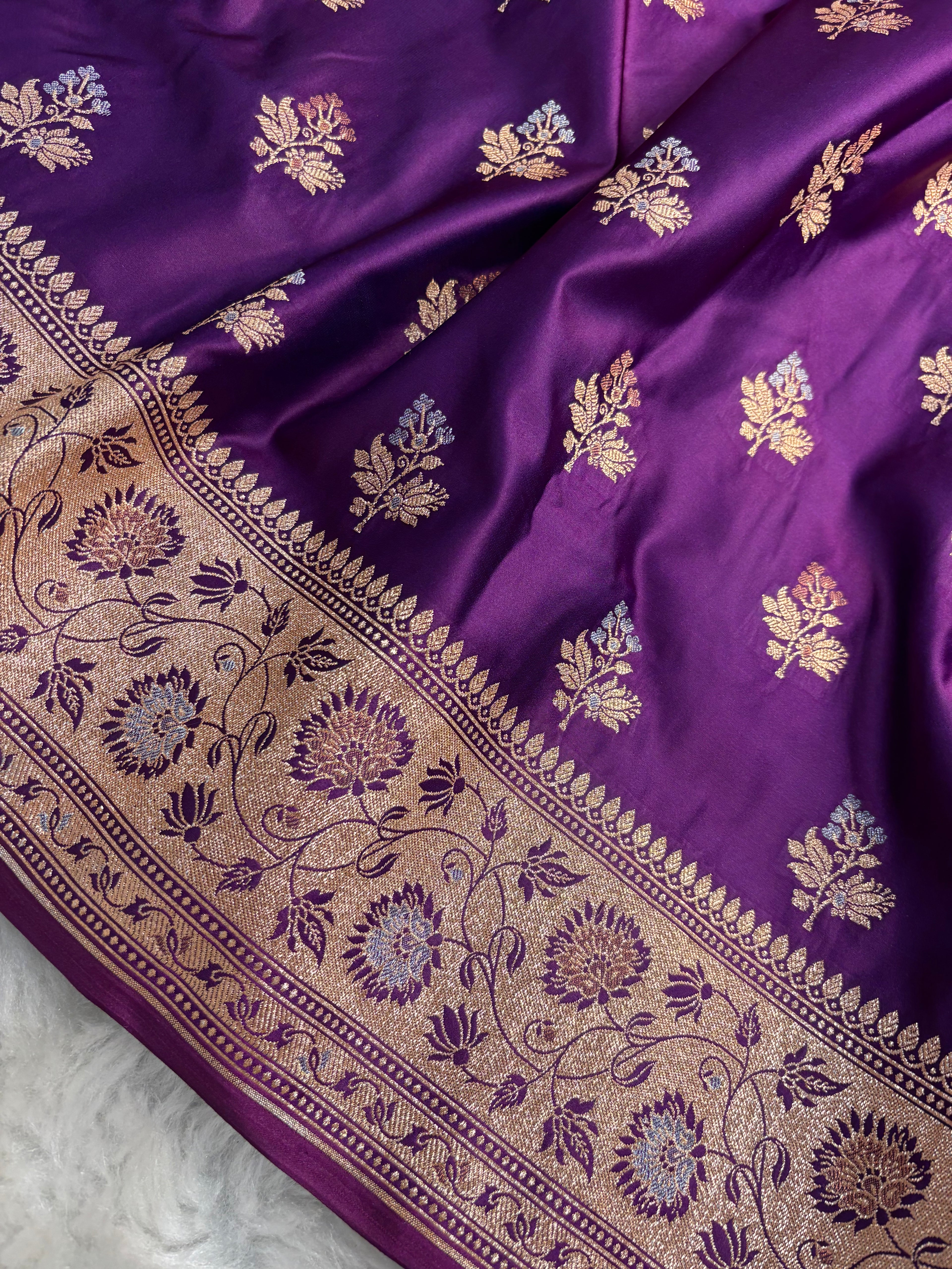 Dual Shade Purple Satin Katan Silk Meena Buti Saree SK19