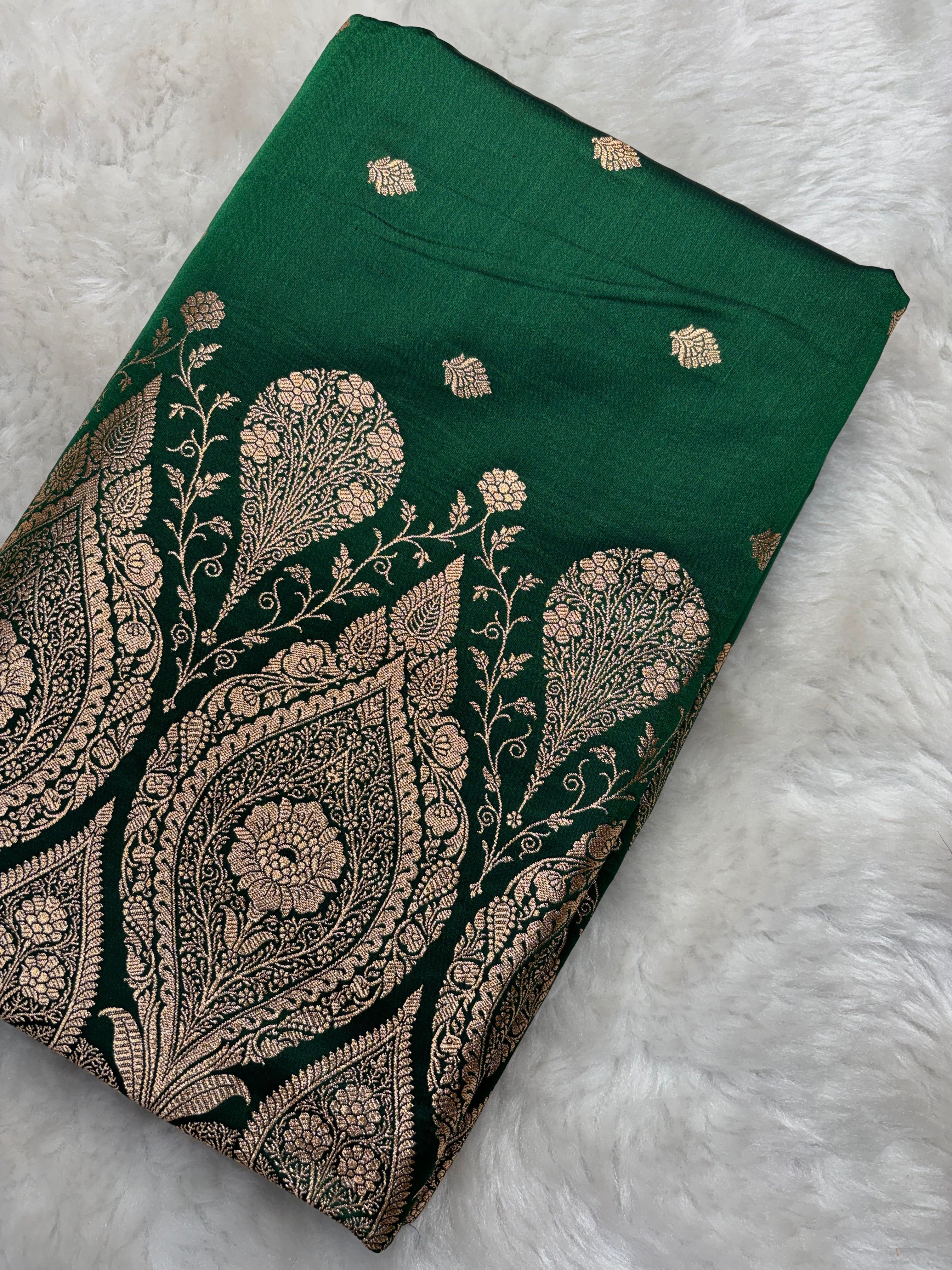 Bottle Green Satin Katan Silk Buti Saree SK14