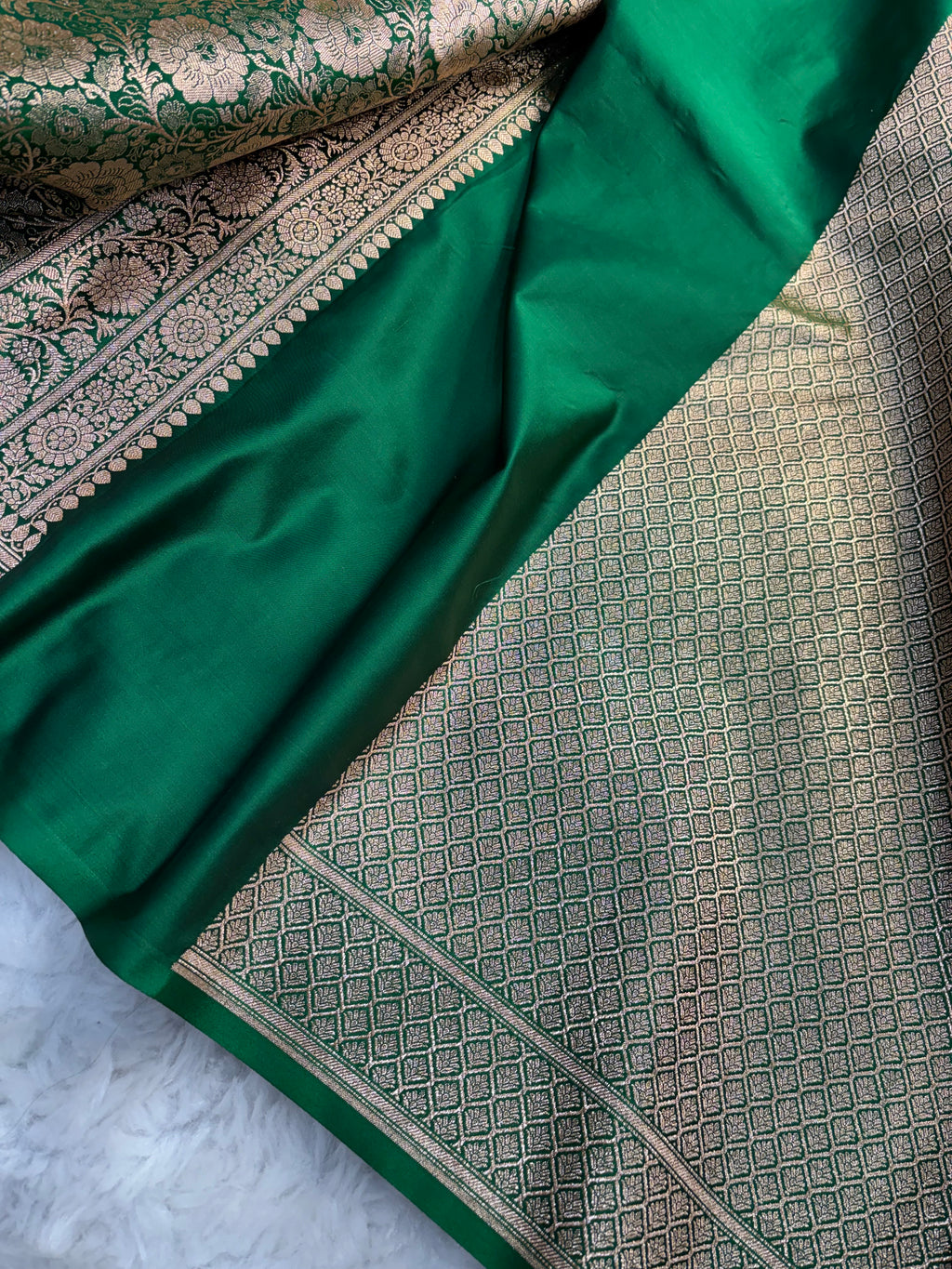 Bottle Green Satin Katan Silk Chunri Buti Saree SK15