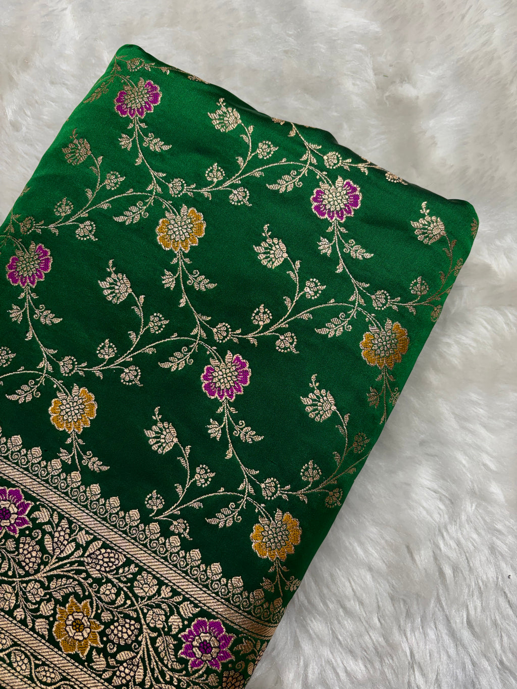 Bottle Green Satin Katan Silk Meena Jaal  Saree SK05