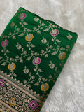 Bottle Green Satin Katan Silk Meena Jaal  Saree SK05
