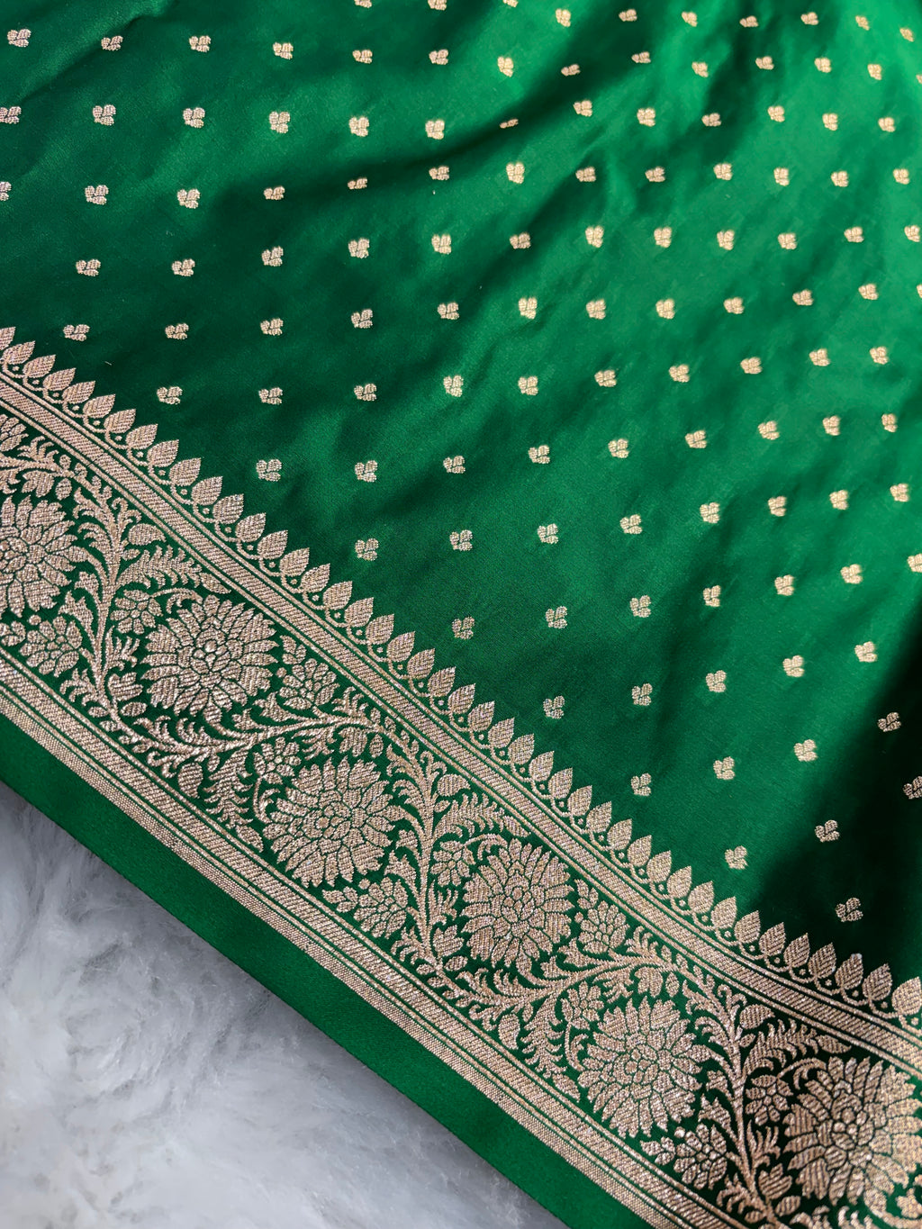 Bottle Green Satin Katan Silk Chunri Buti Saree SK15