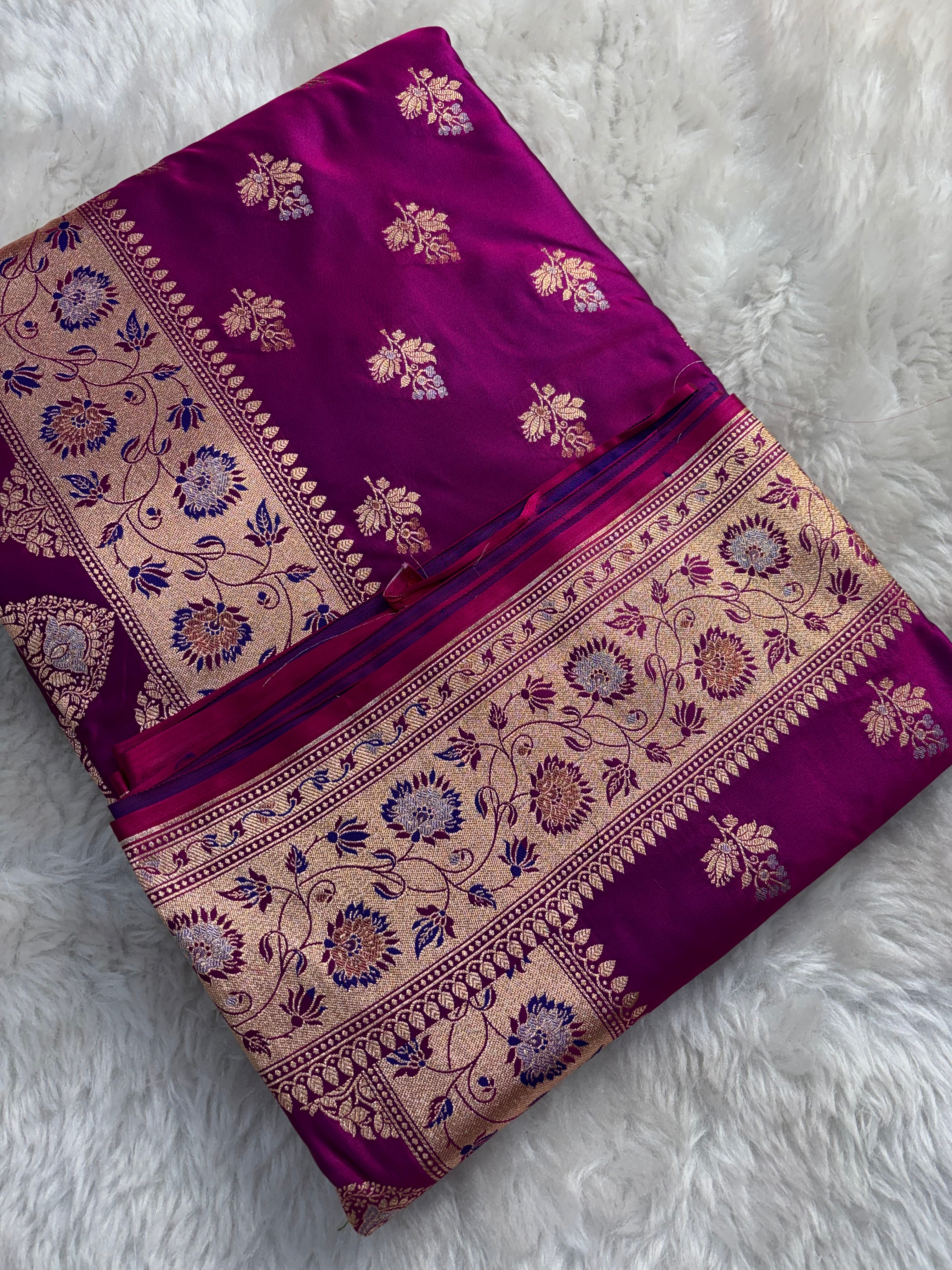 Magenta Satin Katan Silk Meena Buti Saree SK19