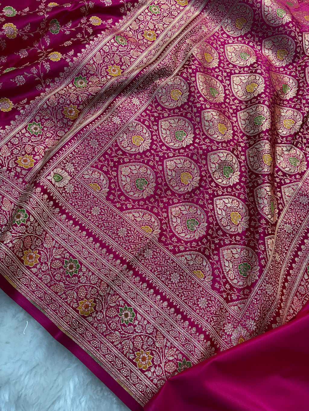 Rani Pink Satin Katan Silk Meena Jaal Saree SK05