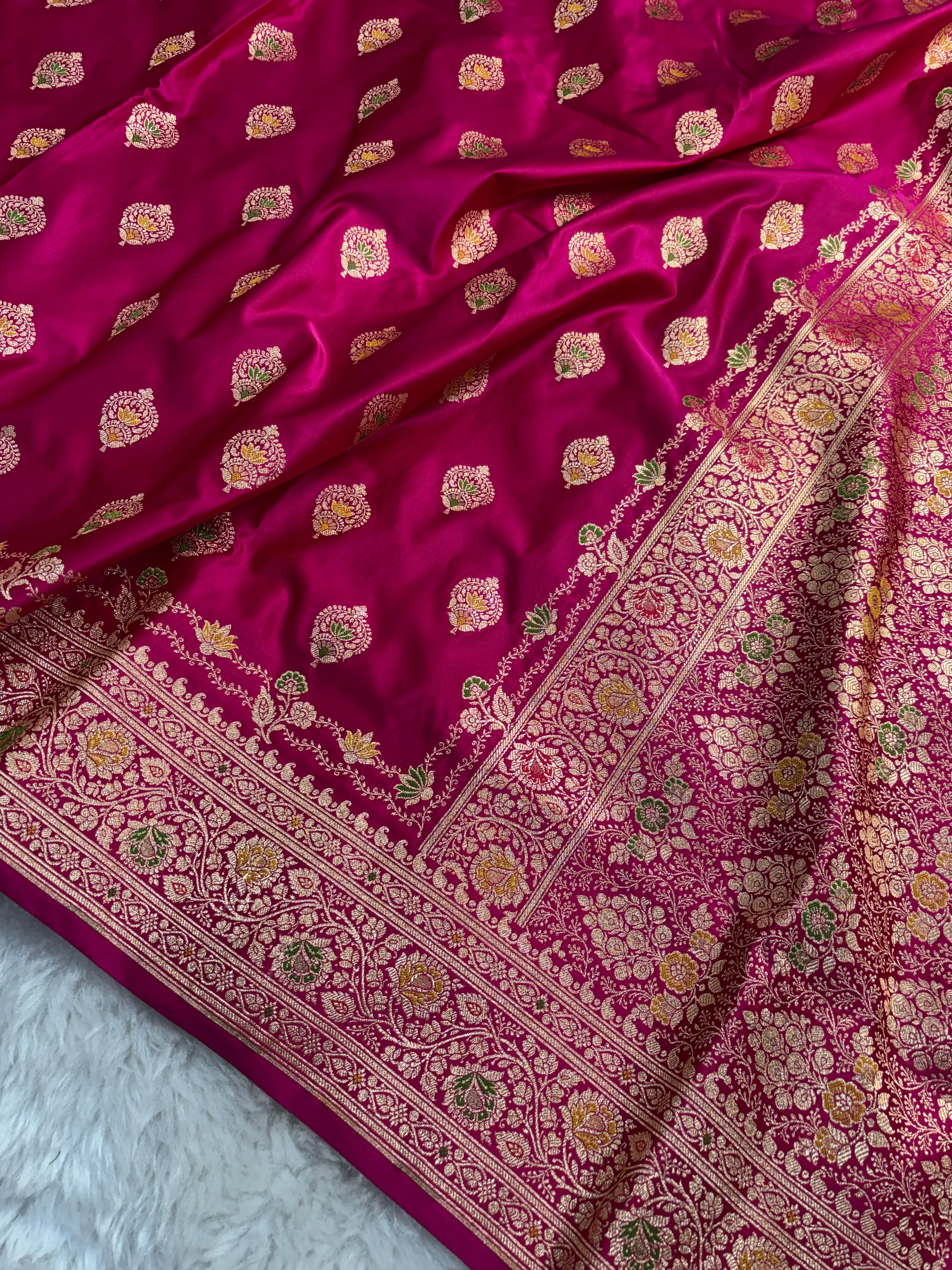 Rani pink Satin Katan Silk Meena Buti Saree SK20