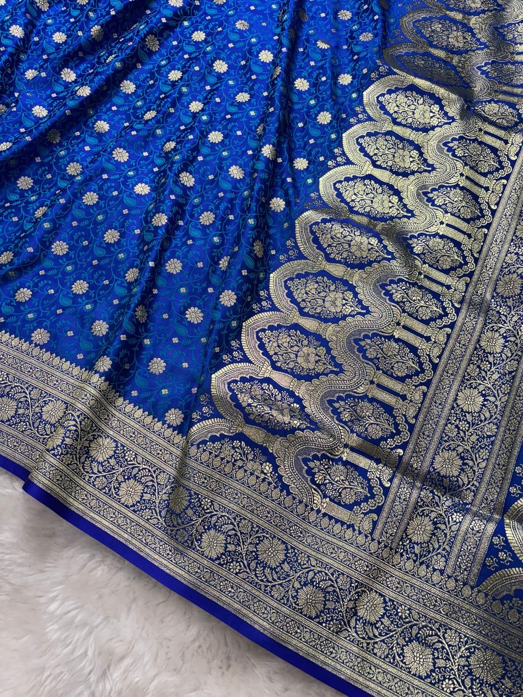 Royal Blue Satin Katan Silk Tanchoi Saree